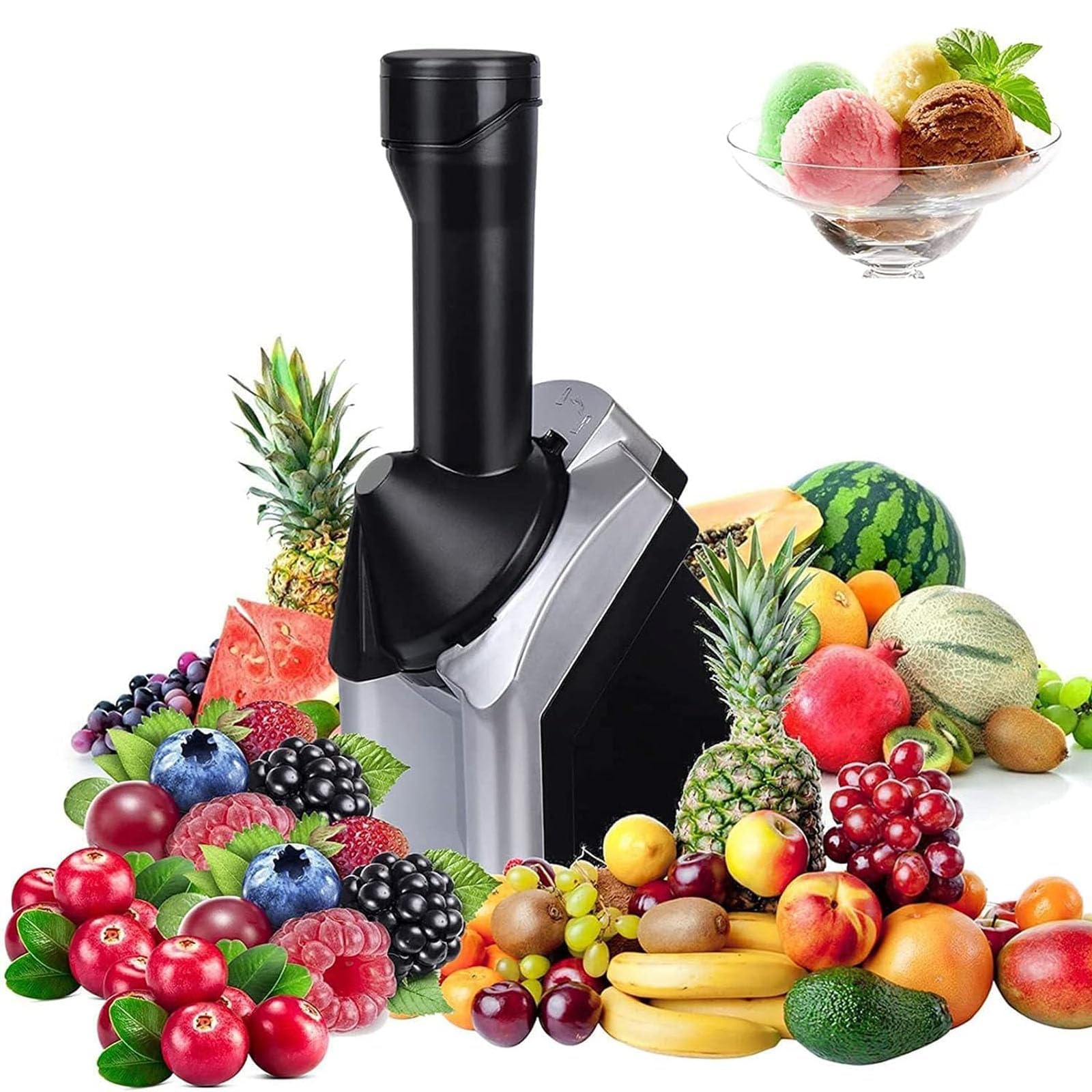 Máquina de helado suave de frutas congeladas, máquina de helado de postre de frutas con bloqueo de seguridad, para hacer sorbetes saludables, sorbetes, helados de frutas, yogur congelado para niños