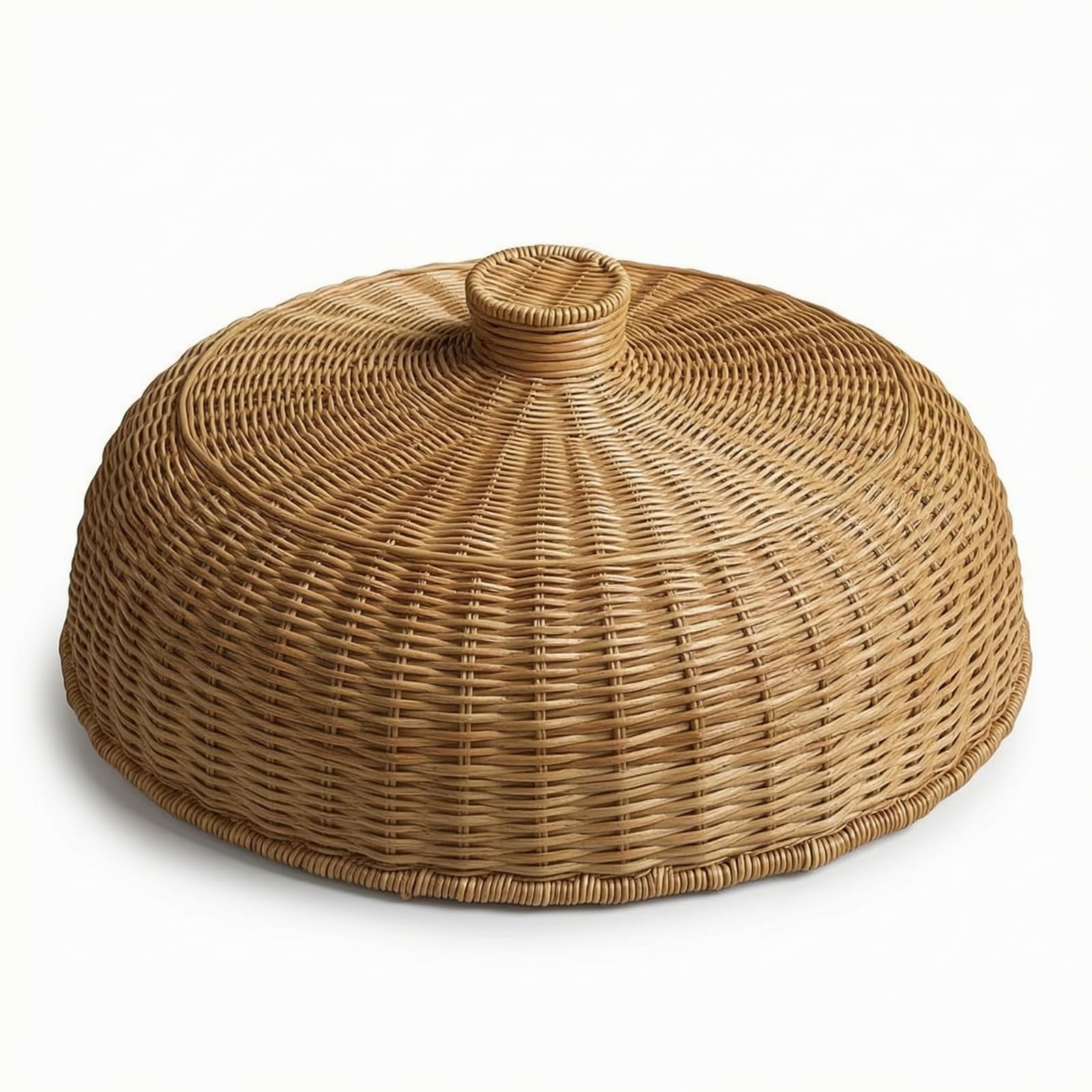 Cloche à Ronds en Rotin Imitation avec Poignée pour Protéger les Gâteaux et Fruits Lors s Brunchs Domestiques et Repas en Plein Air