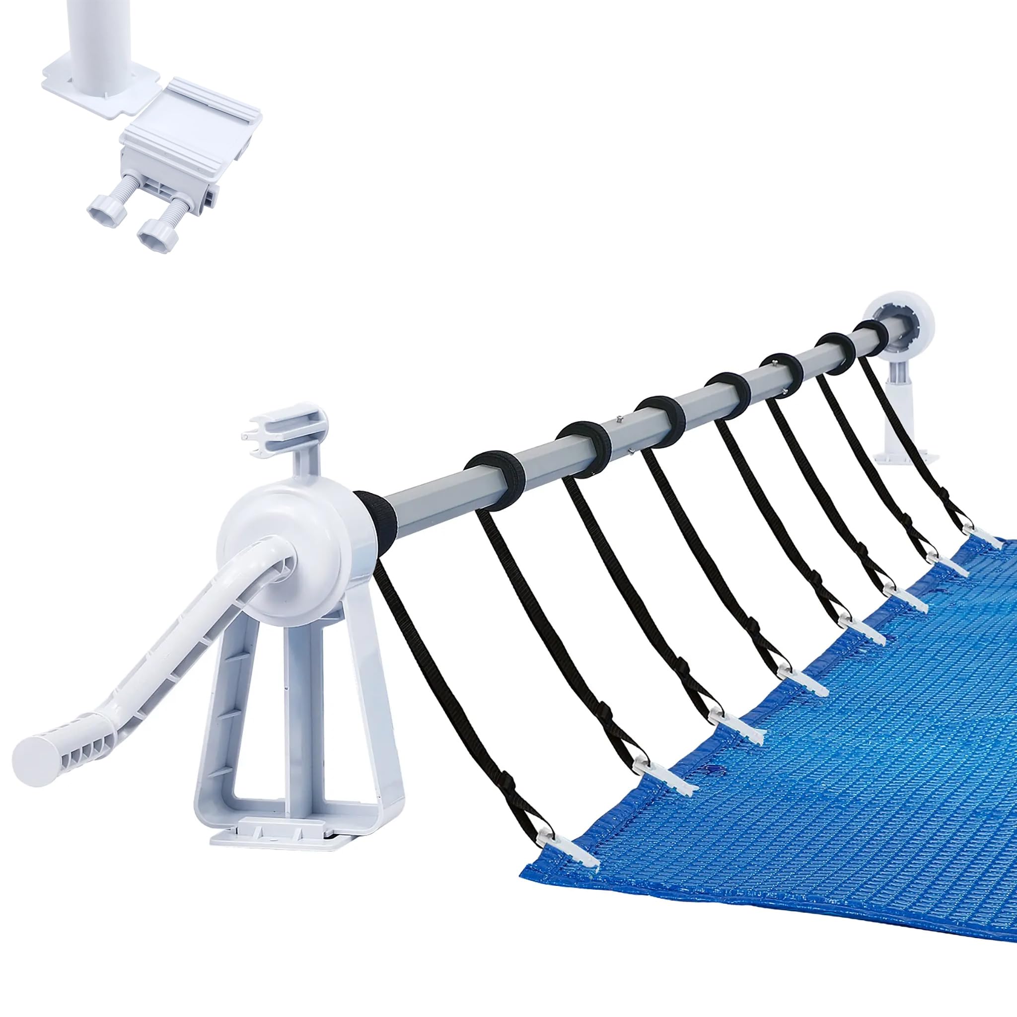 YRHome Enrollador de piscina 1,05-6,15 m, lona solar móvil, sistema de enrollado para cubierta y lona de piscina, resistente a la intemperie, incluye cintas