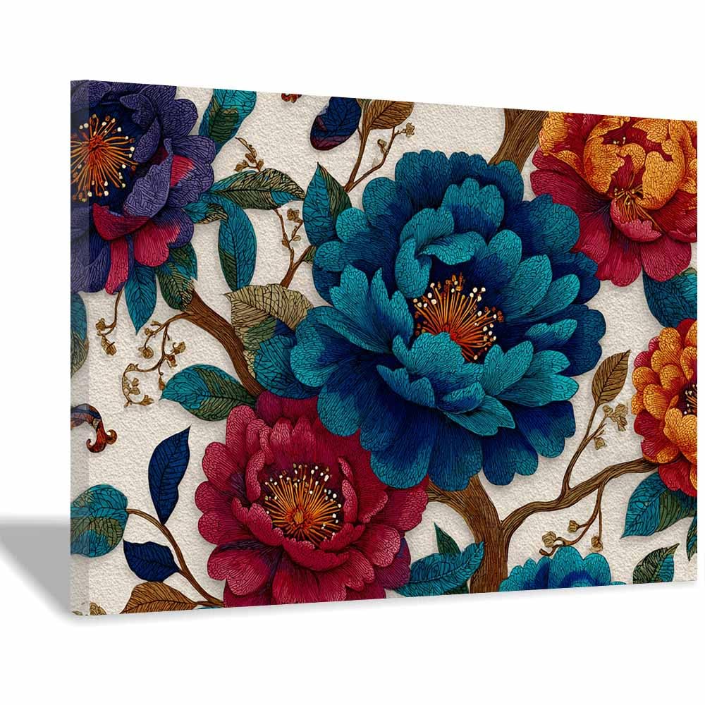 Xeniou Multicolor Flower Canvas Wall Art Colorful Peony Artwork Canvas Wall Art, For Bathroom Living Room Bedroom Office Kitchen(Multicolor)-70X100cm Framed