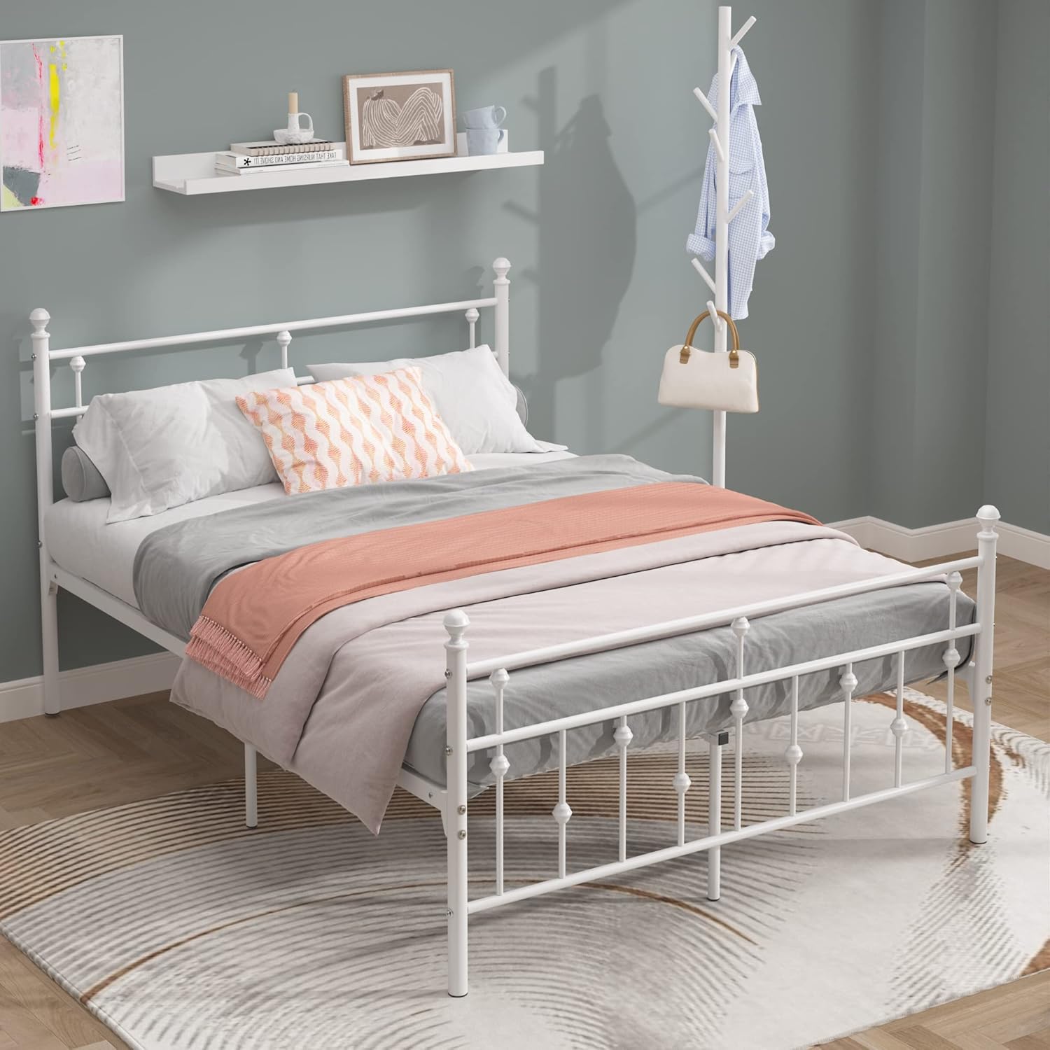 Weehom Full Size Bed Frame with Headboard and Footboard Metal Platform Bed Frame Under Bed Storage No Box Spring Needed Easy Assembly, White