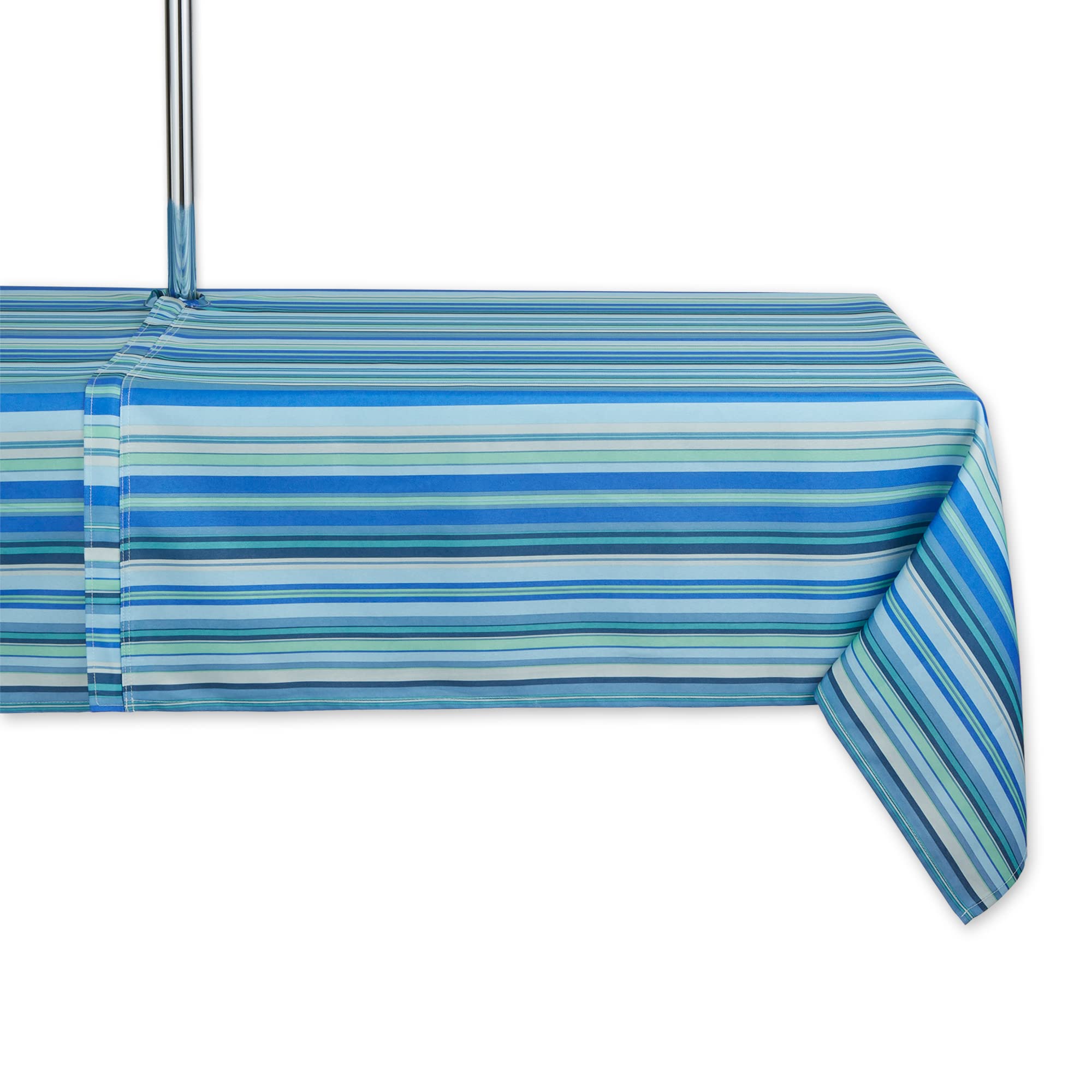 DII Indoor/Outdoor Tabletop Collection Multi-use, Machine Washable, Striped, Tablecloth, 60" Round w/Zipper, Blue Ocean
