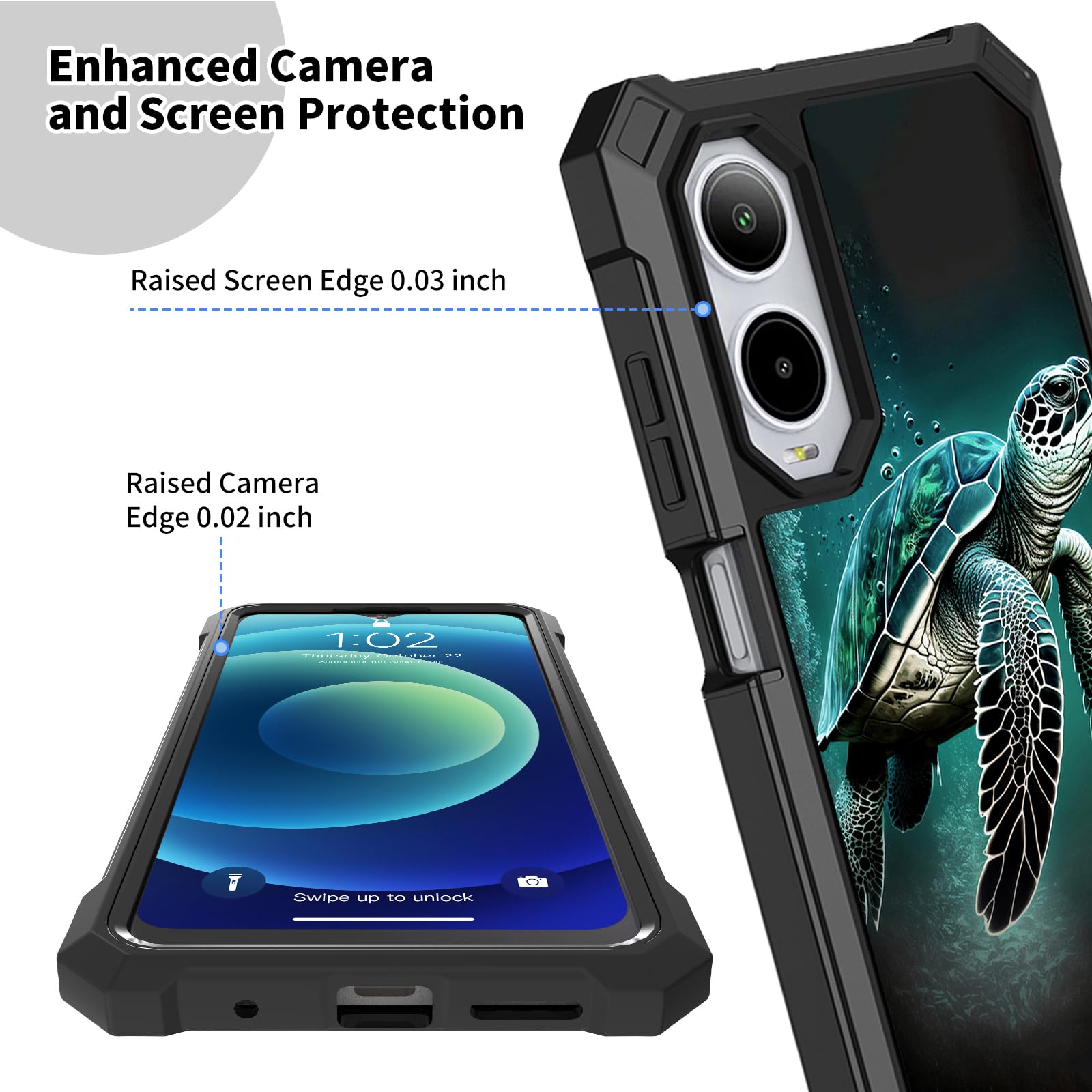 for Cricket Debut S3 Phone Case, AT&T Vista 2 Case with Screen Protector,Full-Body Protection Heavy Duty Silicone Bumper Hard PC Shockproof Corner Cover Case for Debut S3,Cute Green Sea Turtles