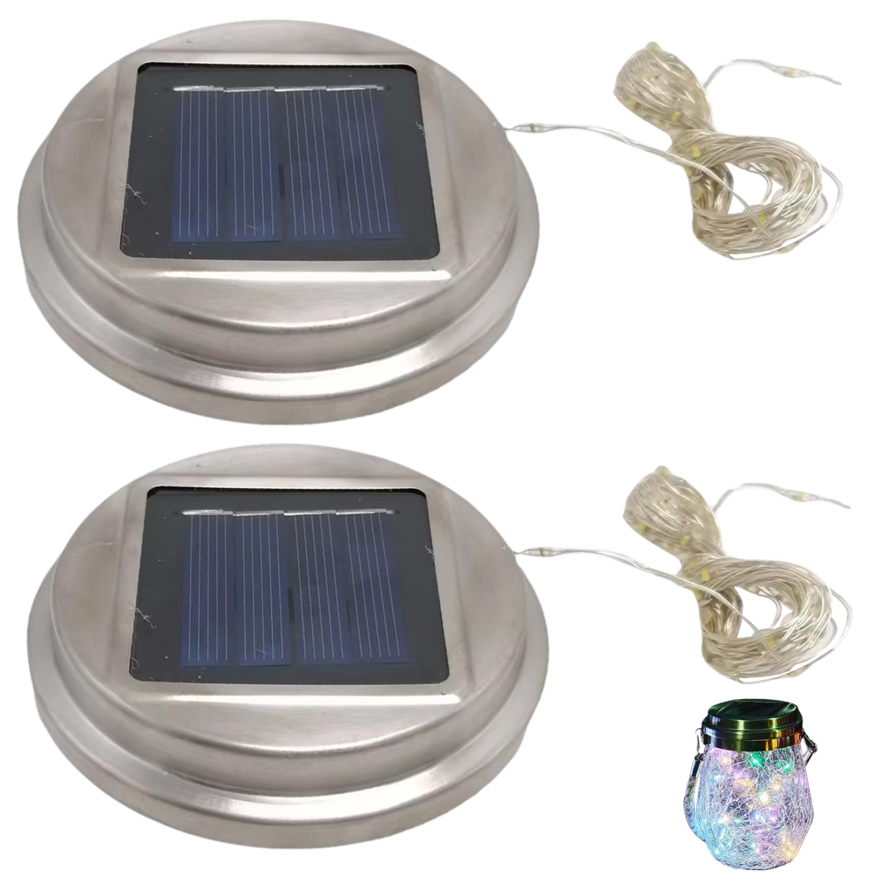 2Pcs Replacement Solar Light Parts, 30 LED Solar Watering Can Lights, Waterproof Round Tops for DIY Garden Fairy Lights, Outdoor Decor, Colorful