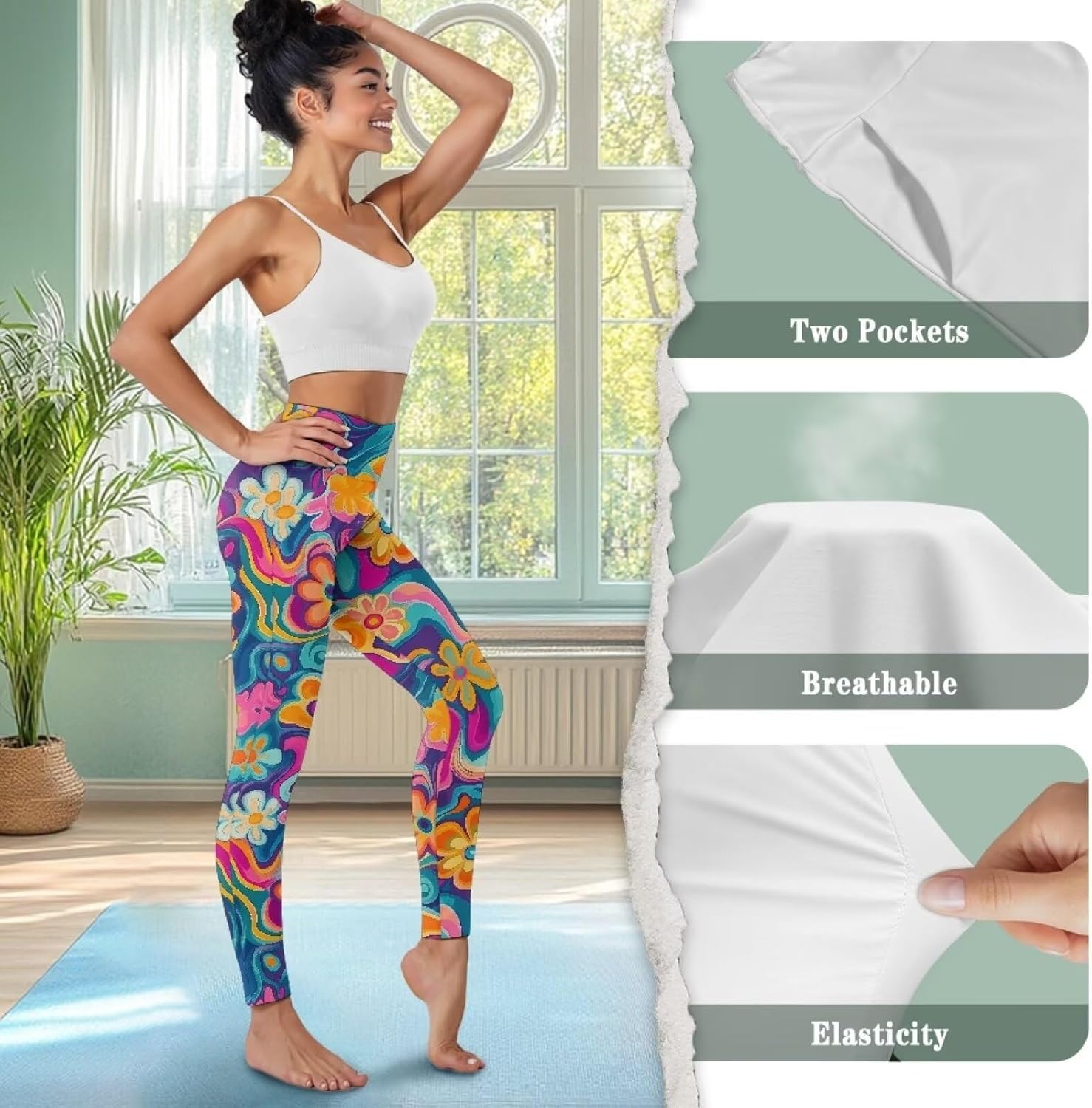 Yoga Leggings for Women with Pockets High Waist Yoga Pants Tummy Control Workout Running Compression Leggings Size XS-3XL - Image 6