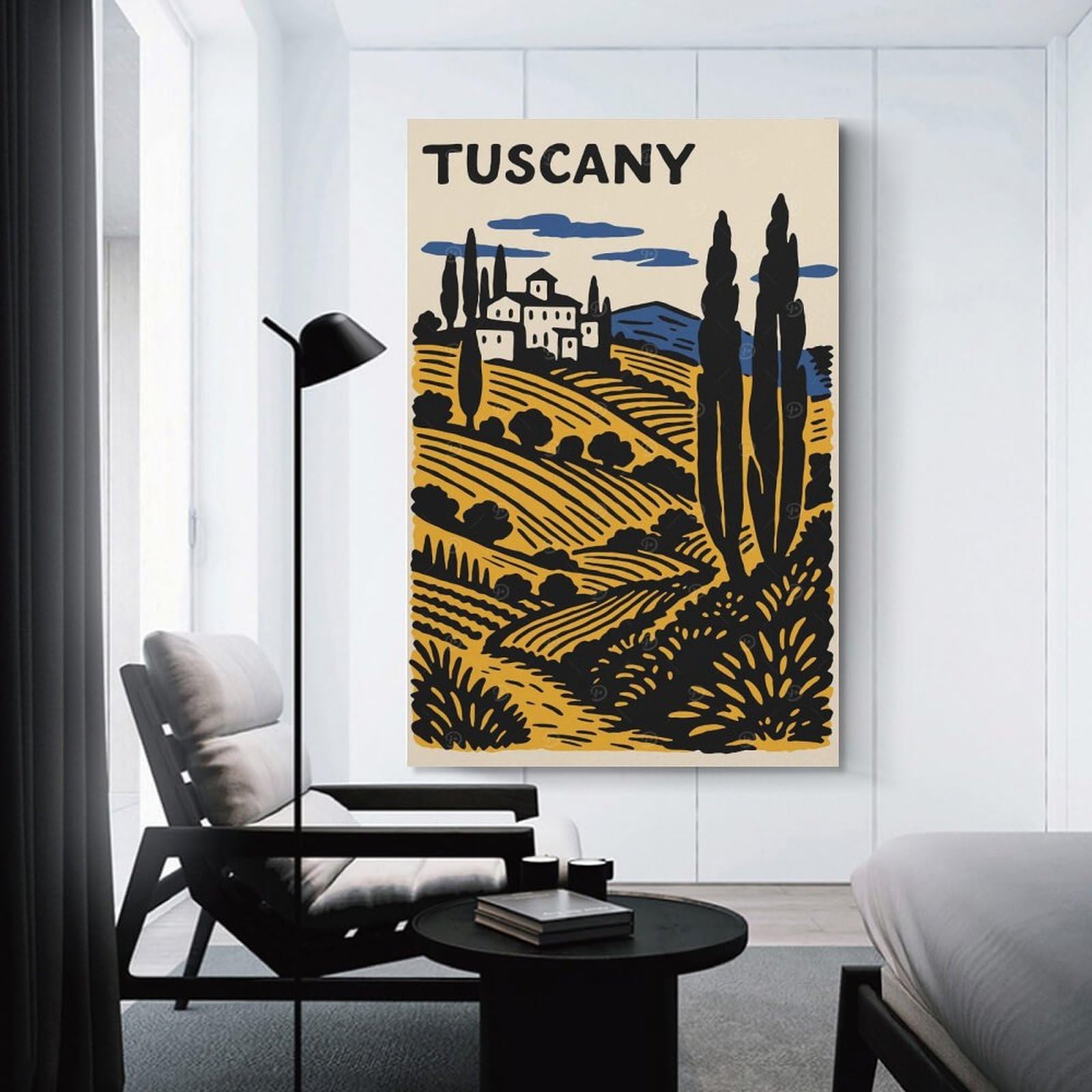 Junmoney Tuscany Landscape Illustration Canvas Wall Picture, 24x36inch(60x90cm), for Picture Wall Styling in Lounge Or Bedroom, An Easy Match for Collected Prints