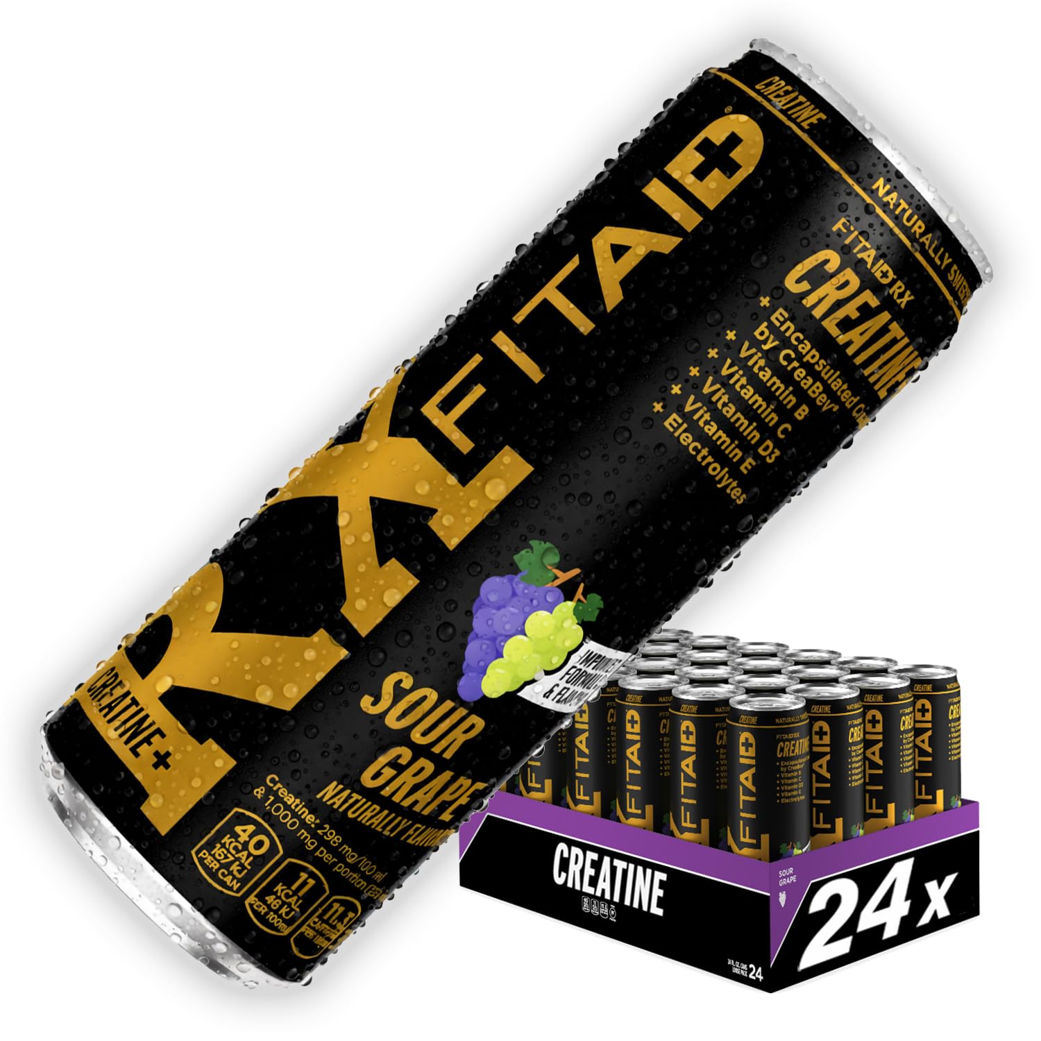 FITAID RX Recovery Blend, Creatine, BCAAs, Glutamine, Electrolytes, Omega-3s, 100% Clean, Paleo, Vegan and Gluten-Free, No Artificial Flavors or Sweeteners, 12 Oz. (Pack of 24)