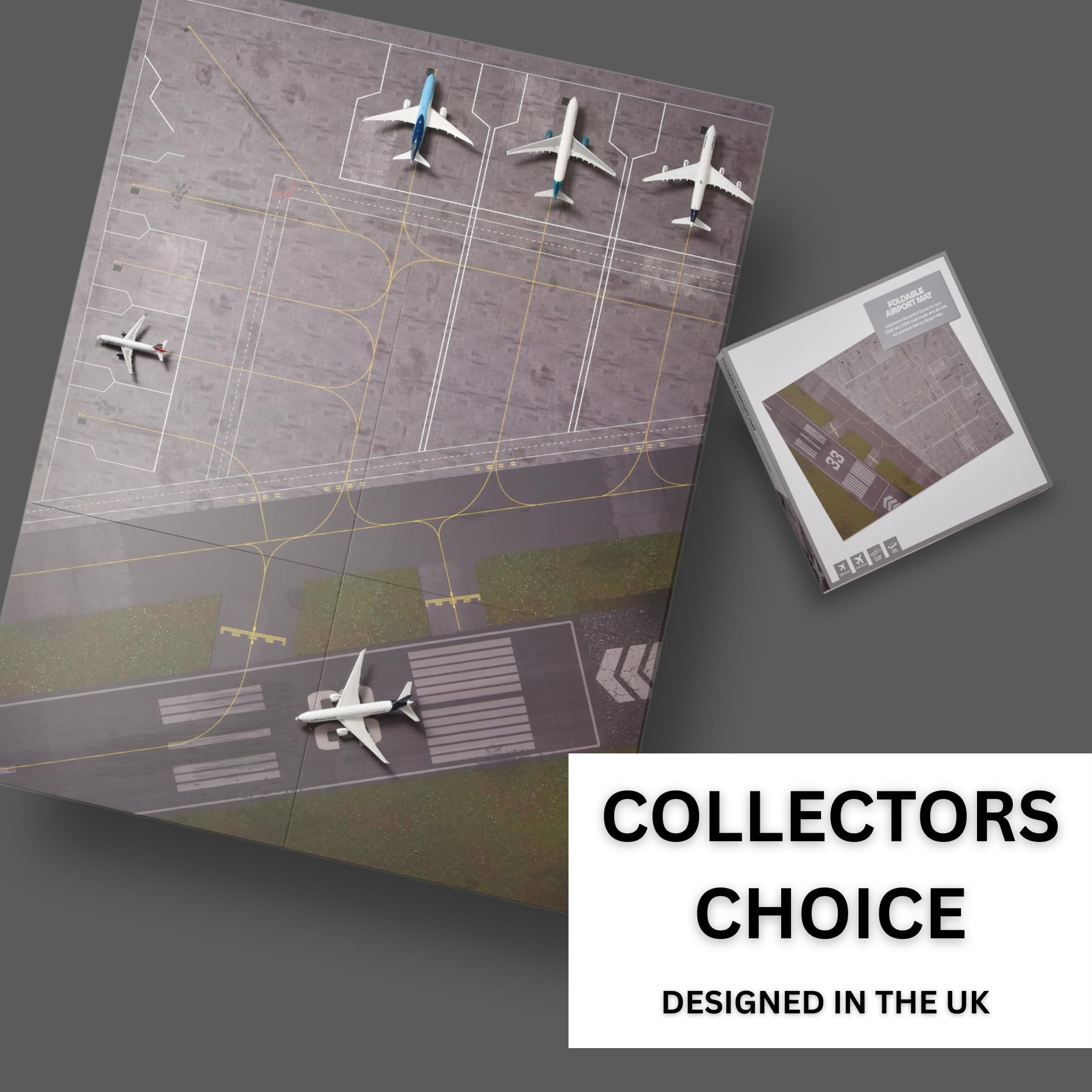 Airport Layout Matte mit Landebahn - für Modellflugzeuge im Maßstab 1/400 & 1/500, Faltbares Brett - Erstellen Sie einen Modellflughafen, parkt bis zu 12 Flugzeuge 33,11 x 46,8 Zoll Größe