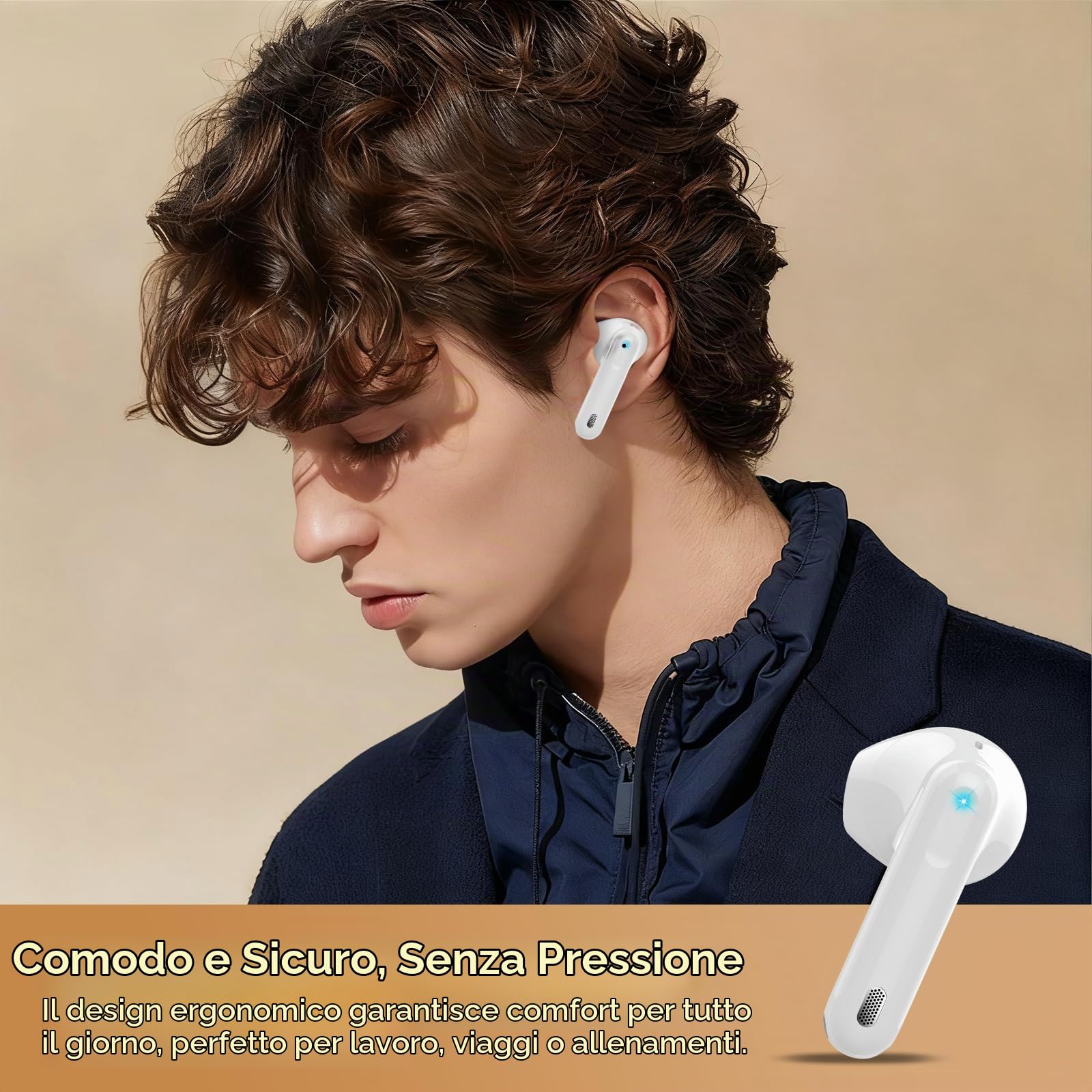 2026 Cuffie Bluetooth 5.4, Auricolari Bluetooth 45Ore, Cuffie Wireless In Ear HiFi Stereo cor LED Display, Cuffie Senza Fili Cancellazione Rumore, Cuffiette Sport IP7 Impermeabili, Headphones Bianco