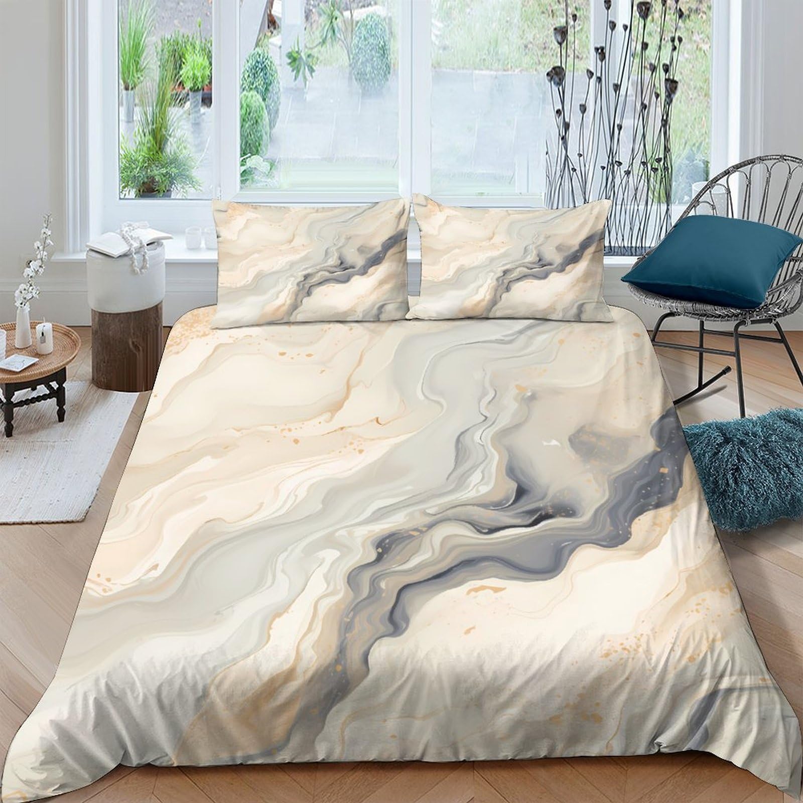 Ctjqhvkz Style-1 3D Printed Marble Swirl Fitted Sheet Microfiber Soft Breathable Abstract Vein Bed Cover For Bedroom Dorm Decor Single（135X200cm）
