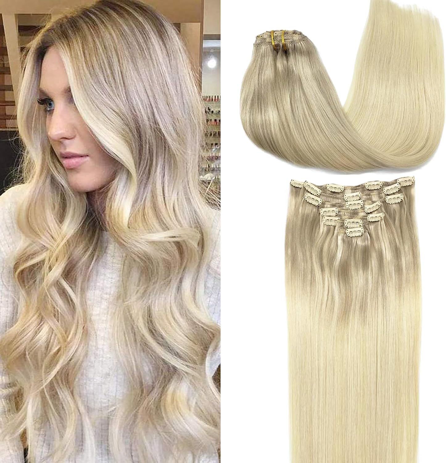 GOO GOO Clip in Hair Extensions Human Hair, 22inch 120g 7Pcs, #1B Natural black, Hair extensions for women, Human Hair Extensions Clip in — view 56