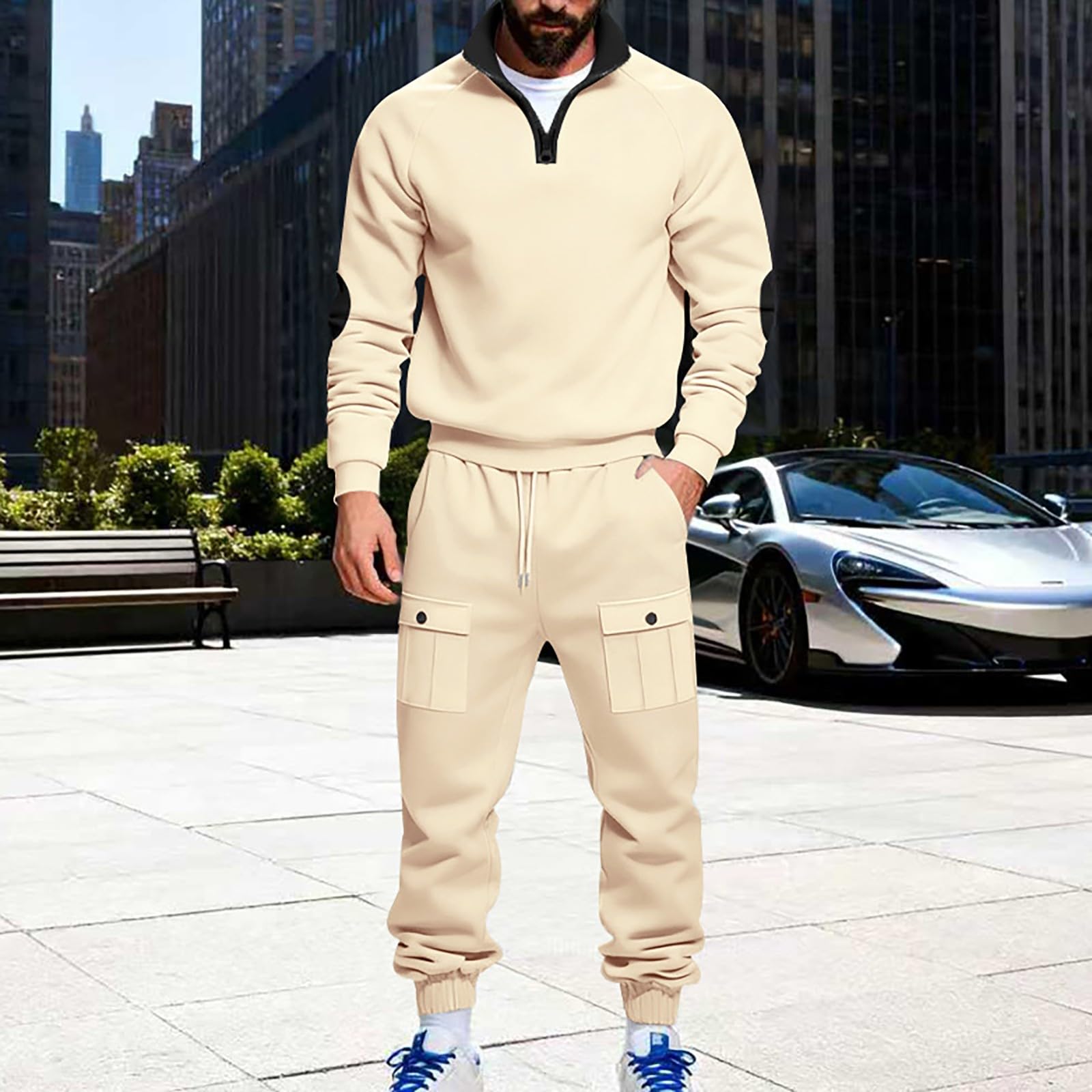 Tuta da jogging da uomo, set da 2 pezzi, felpa da allenamento, casual, da uomo, felpe e pantaloni da jogging, con motivo strutturato