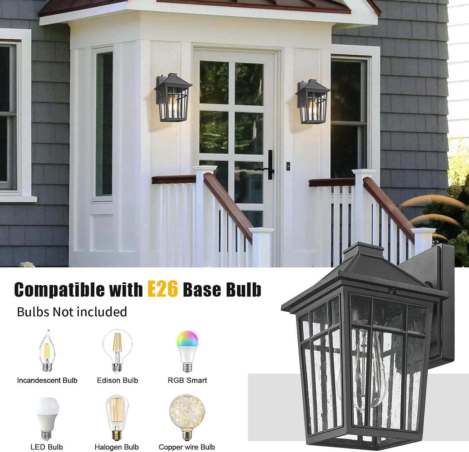 Darkaway Dusk to Dawn Outdoor Wall Lights for House, Exterior Lighting Fixtures Wall Mount Porch Lights Waterproof Outdoor Sconce Lights with Seeded Glass for Patio Hallway Garage