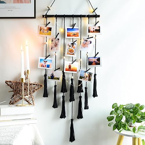 styleonme Soportes de fotos con clip, color café, decoración bohemia para dormitorio, decoración de habitación de adolescente, regalos de cumpleaños