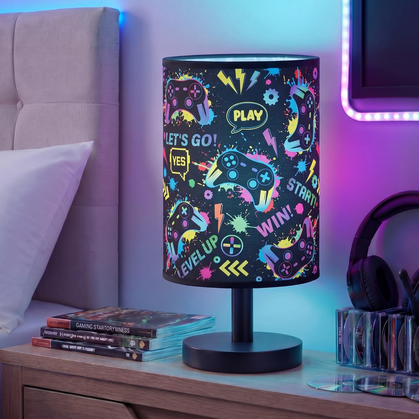 Glooglitter Video Game Table Lamp for Gifts 3 Colors Dimmable Lights 11.02 x 5.12 Inch Night Light Bedside Decor Lamps for Bedroom Desk Birthday Gifts Home Decor — image 1