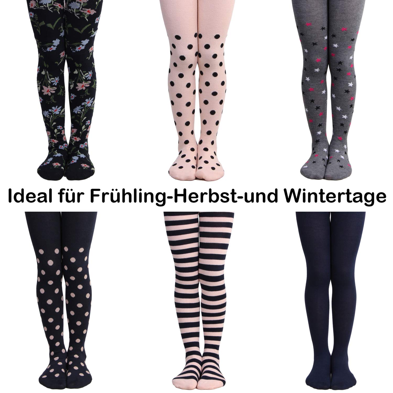 L&K-II 6er Kinder Strumpfhose Mädchen Strumpfhose Baby Strumpfhose für Mädchen Blumen Punkt Streifen Muster 6 Stück in Set 27257