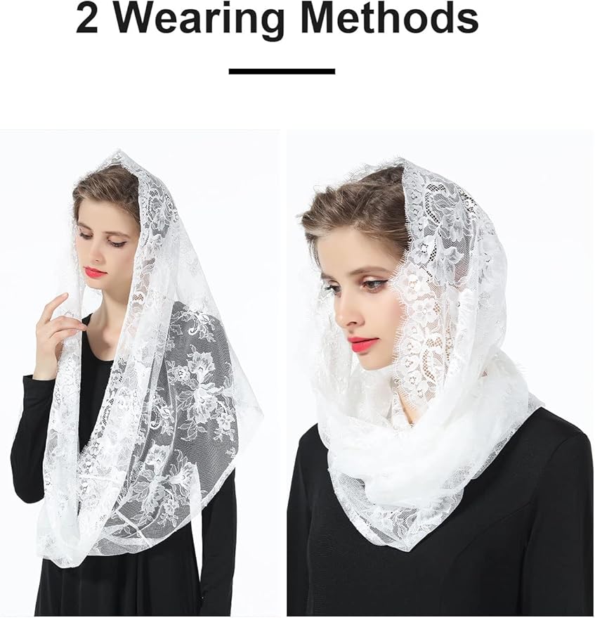 BEAUTELICATE Mantilla Katholiek dames kant sjaal sluier hoofddoek stola zwart wit voor kerk mass latijn kapel bruid verdriet V101, zwart, One size