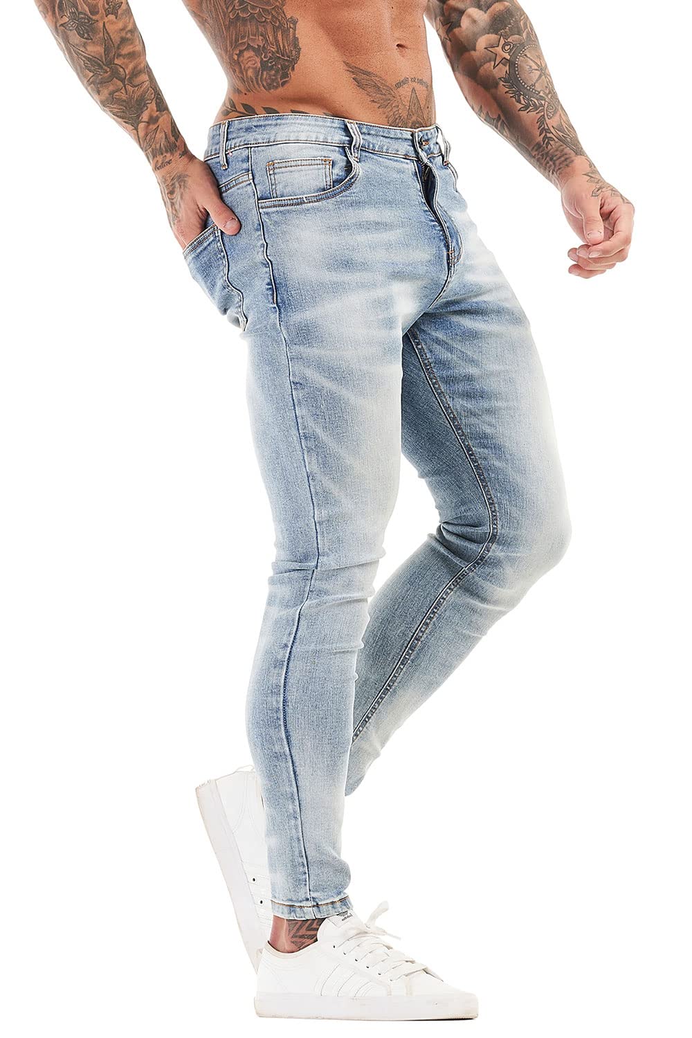 GINGTTO Skinny Jeans Men Stretch Tapered Leg Slim Fit Elastic Waist
