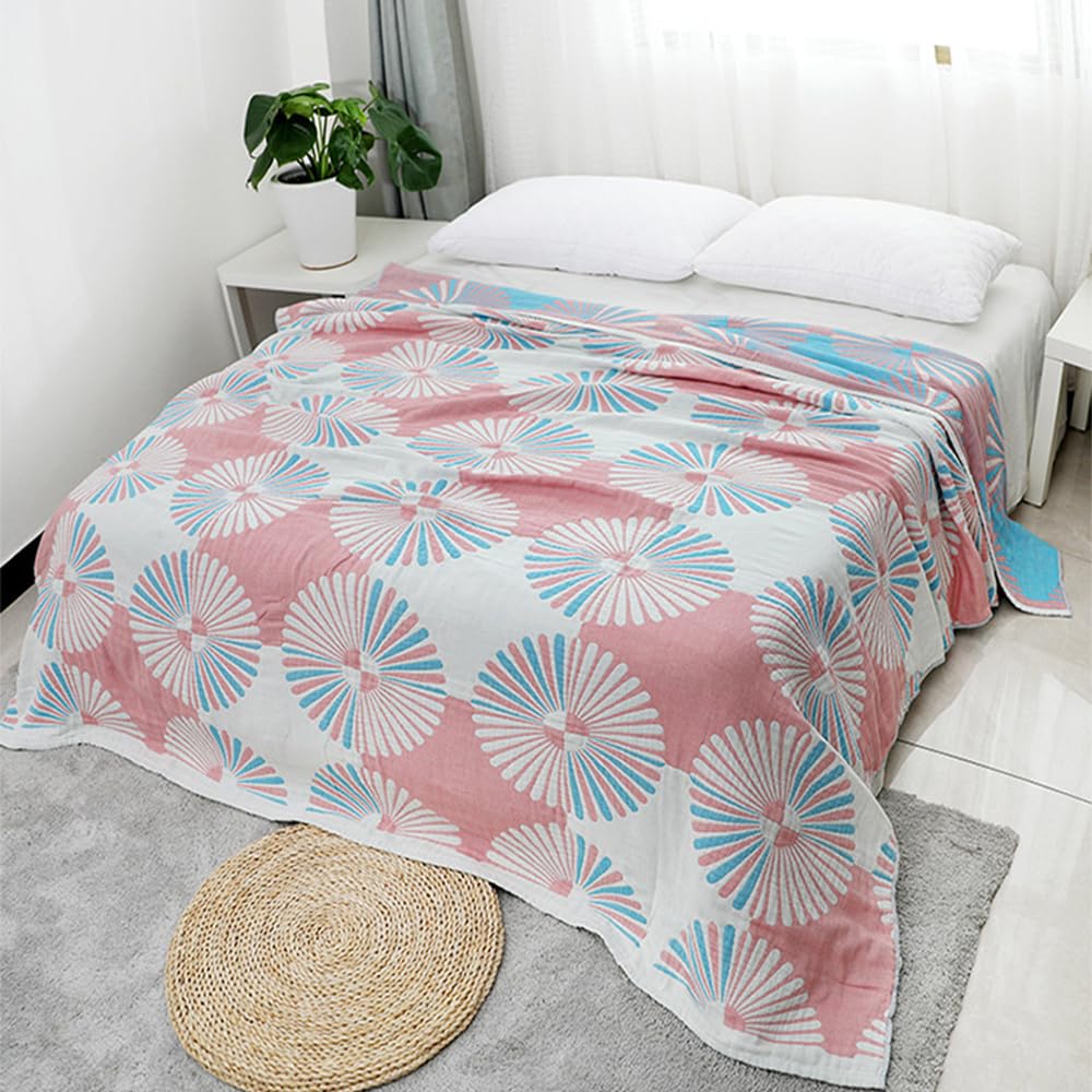 Copriletto, 100% cotone, stile bohémien, coperta come copriletto, divano, tessuto su entrambi i lati, con motivo floreale, 150 x 200 cm