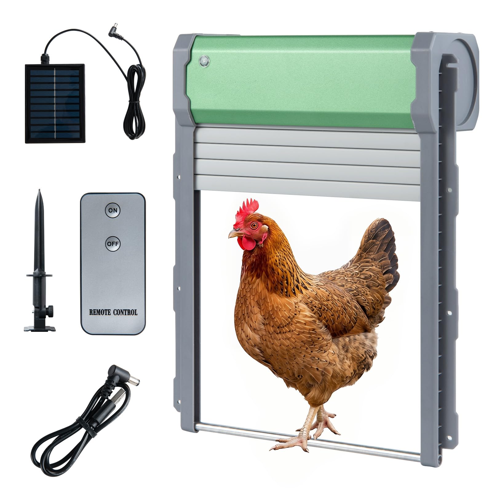 COSTWAY Puerta Gallinero Automática Solar, Abridor de Puerta para Pollos con Mando a Distancia de 40 m, Sensor de Luz, 4 Modos de Trabajo, Temporizador, Cargador USB，Función Antipellizco