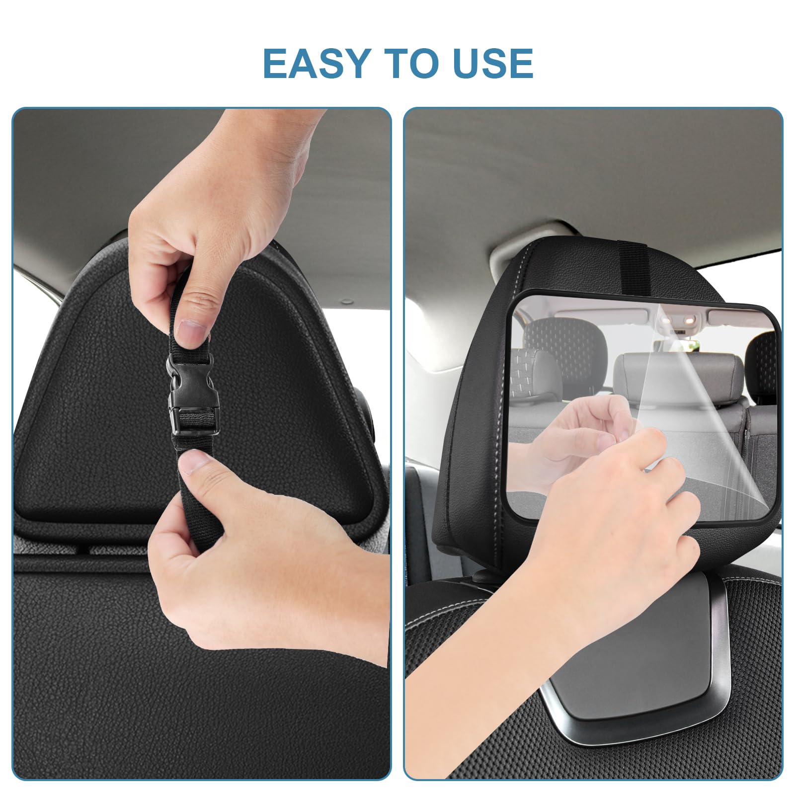 Romon Espejo de Coche para Bebé, 2 Piezas Espejo Retrovisor Coche, Retrovisor para Irrompible, para Asiento Trasero, Correas para Silla Trasera
