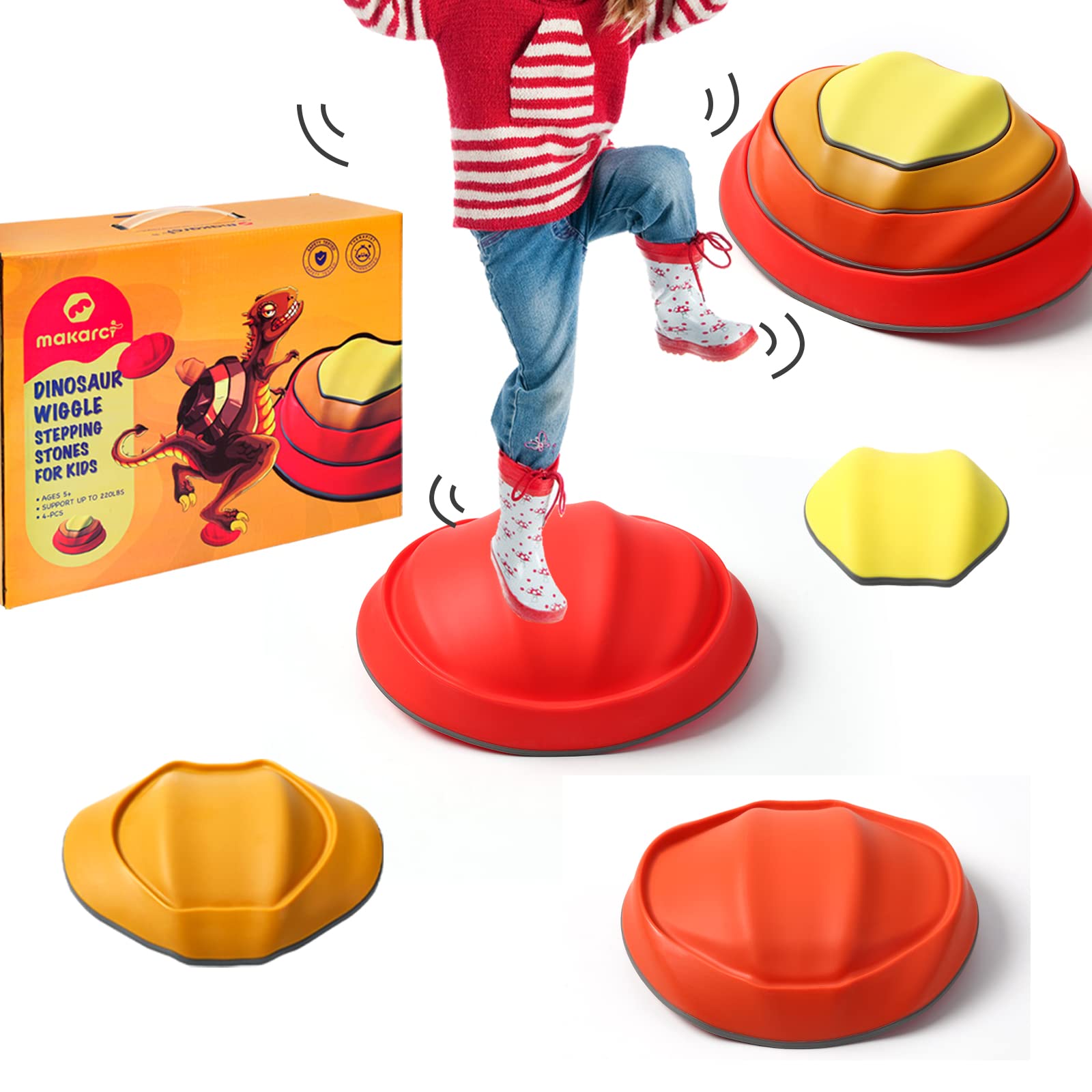 makarci Swinging Stepping Stones for Kids, 4pcs Non-Slip Plastic Balance River Stones for Promoting Children's Coordination Skills Sensory Play Equipment Toys Toddler Ages 3 4 5 6 7 8 Years