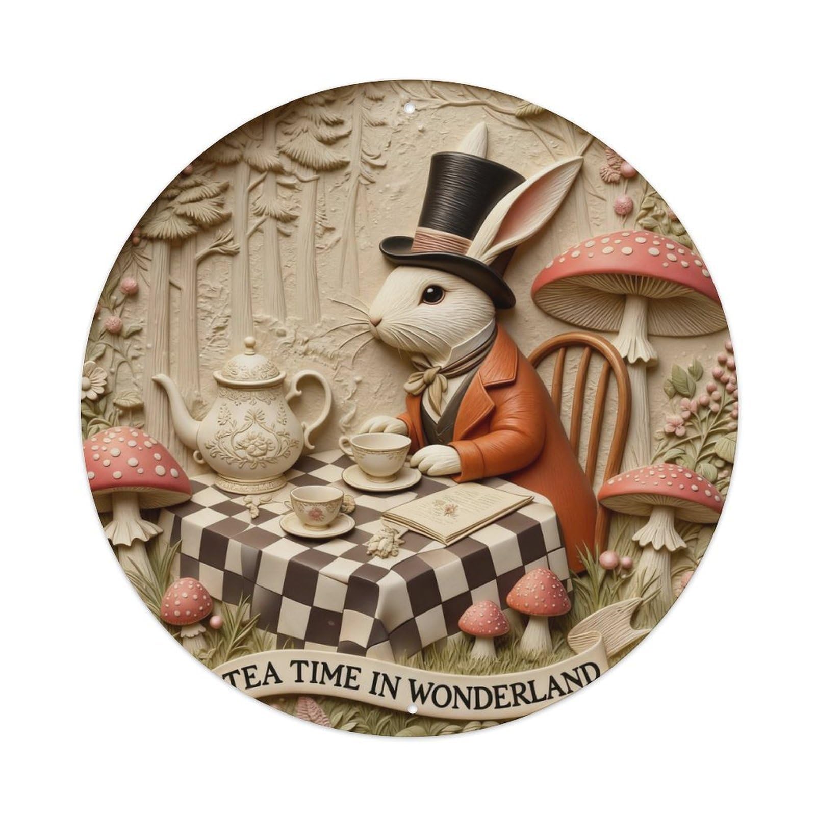 Zlatcbu Vintage Tea Time In Wonderland Metal Tin Sign Retro Wall Art Poster, Decor For Home Living Room Bar Cafe Garage, 8X8 Inch