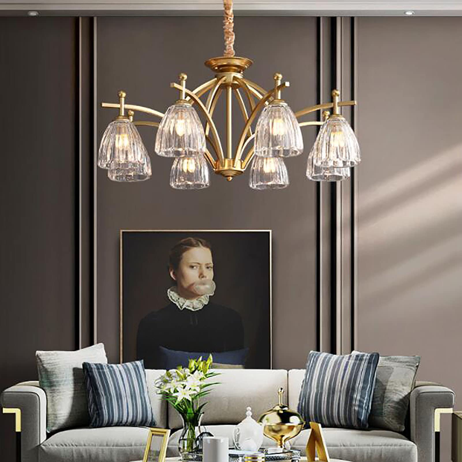 Para Dormitorio Comidas,Americano Luces De La Sala De Estar,E27 Nórdico Ligero Lujo Lámparas,Ligero Lujo Vidrio Lámparas,Moderno Concisa Francés Lámparas Retro,Candelabros De Diseñ-Dorado. 85 * 40cm