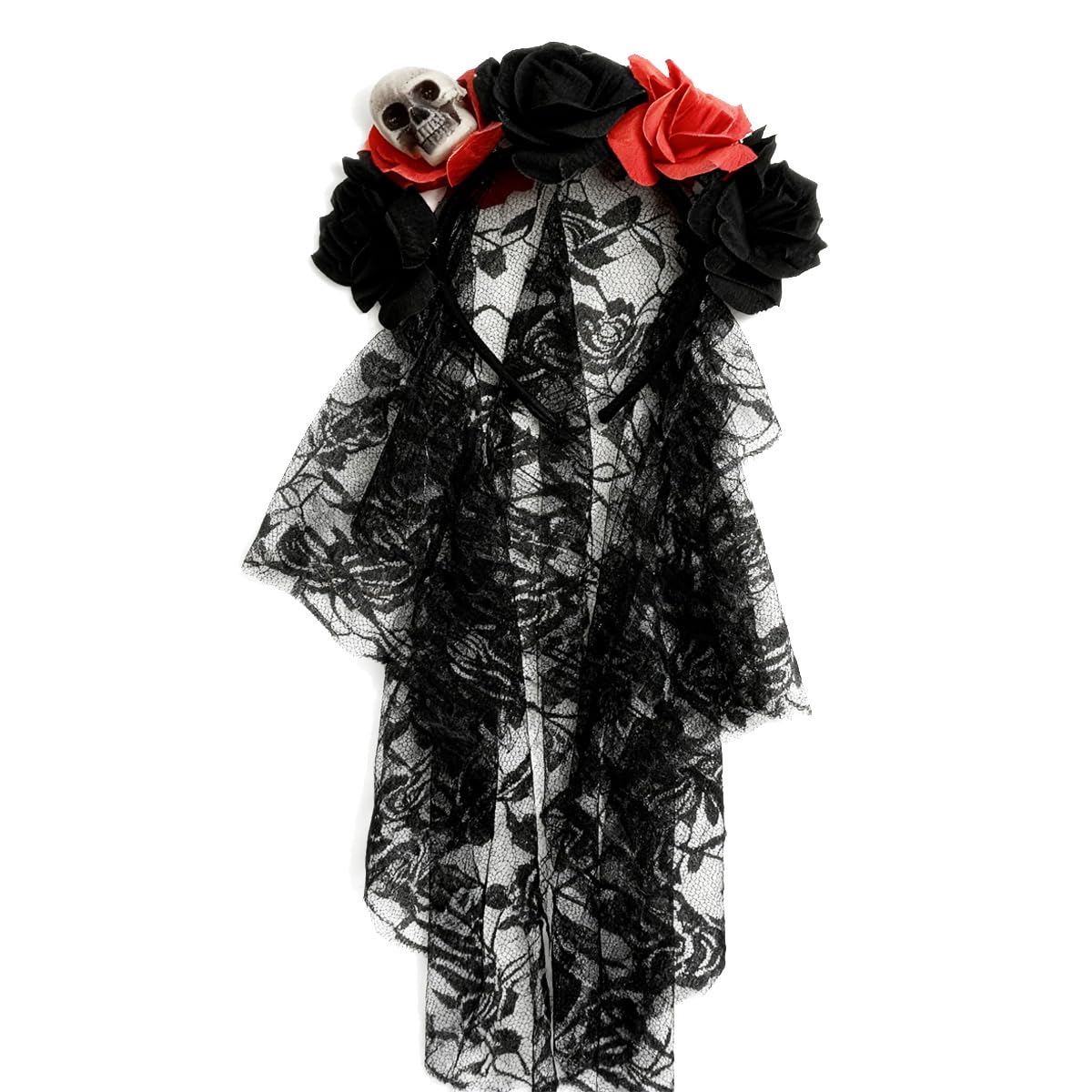 Taodyans Halloween Headband with Black Veil, Floral Crown Gothic Skull Headpiece, Day of The Dead Costume Accessories (Little Skull)