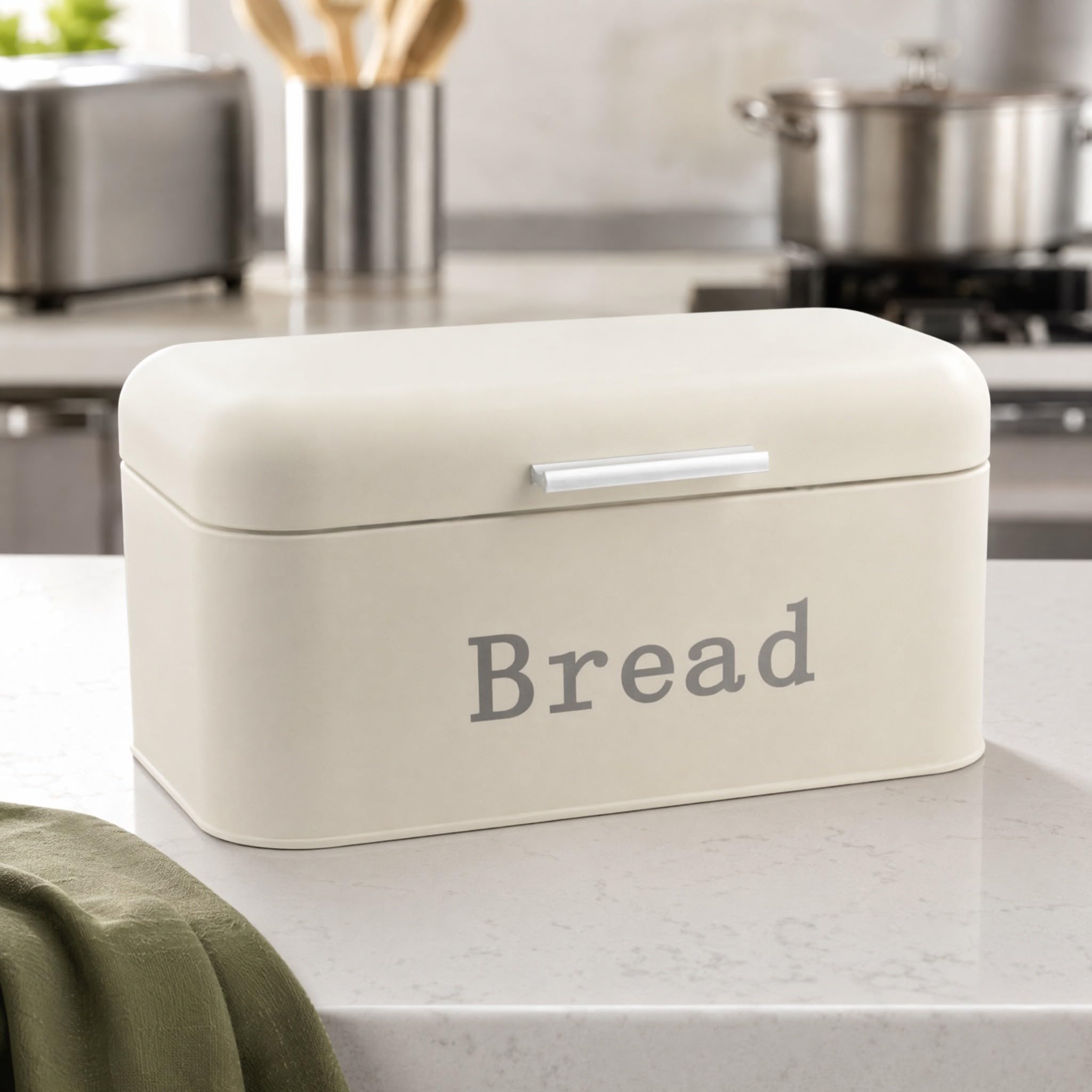 Operitacx Metal Bread Box Beige In Ferro, Contenitore Da Cucina Con Angoli Arrotondati E Protezione Dall'Umidità, Per Piano Cucina, 1 Pz