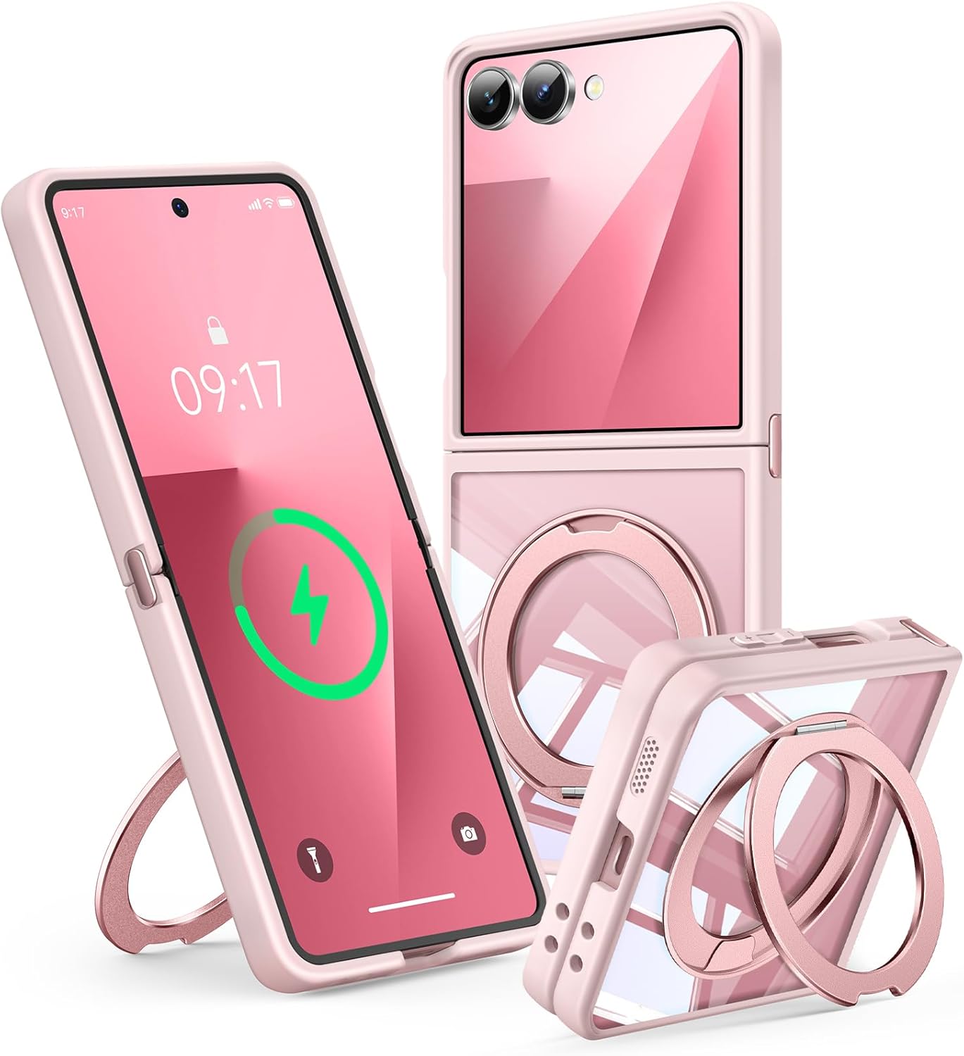 360° Magnetic Stand Case for Galaxy Z Flip 7 【Fit for MagSafe & Pixelsnap】 Cover with Ring Holder 【Shockproof Protective】 Cell Phone Samsung Galaxy Z Flip 7 Case - Pink