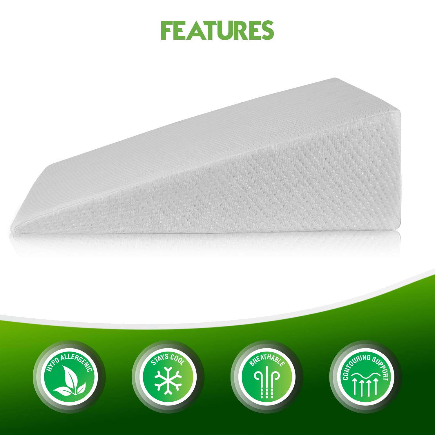 Bed Wedge Pillow for Sleeping Memory Foam Top Reduce Neck & Back