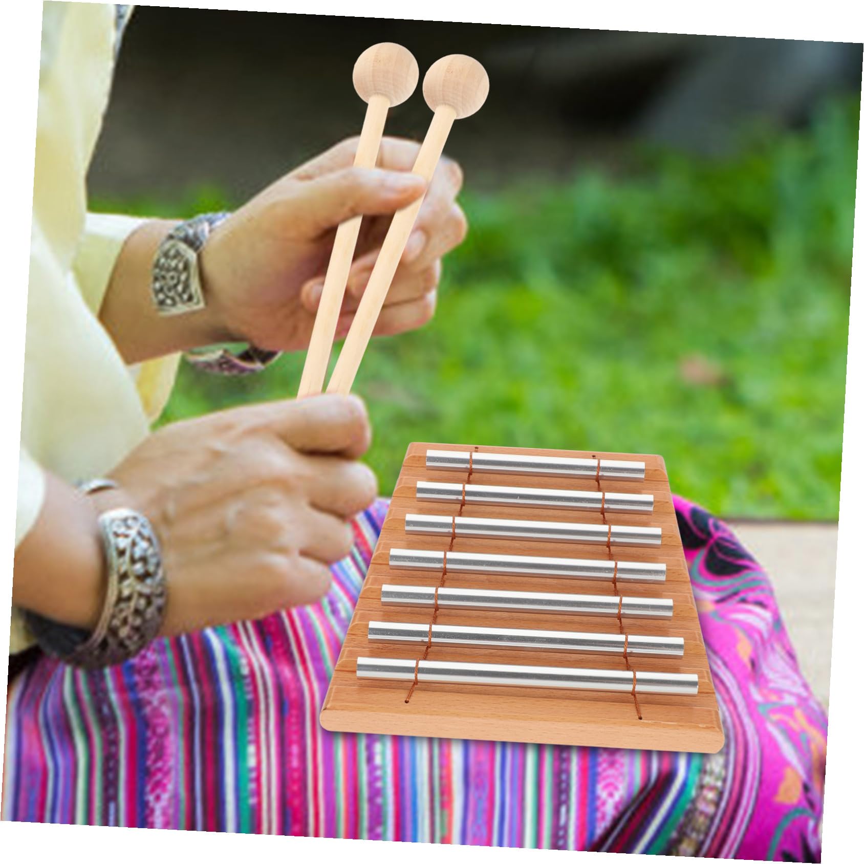 Set di Campanelli a Percussione Musicali in Metallo e Legno, Strumento Educativo per Ragazzo Ragazza Piccoli, 7 Toni, Giocattolo Musicale da Tavolo per Apprendimento