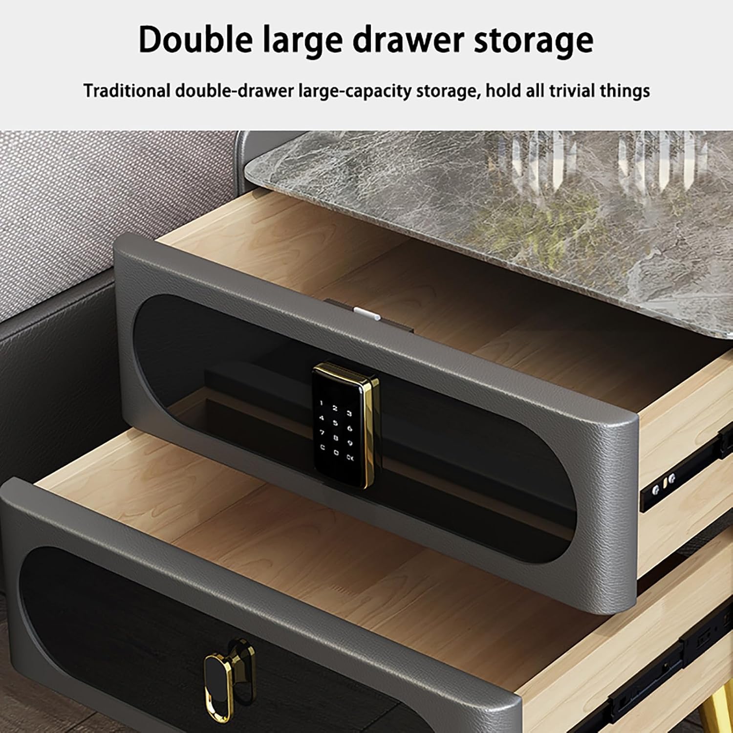 Modern Bedside Table,White Night Stand,Smart nightstand with combination lock,Large Nightstand with Drawers,end Table Organizer for Bedroom Living Room Office use,Storage Shelf ( Color : Orange , Size