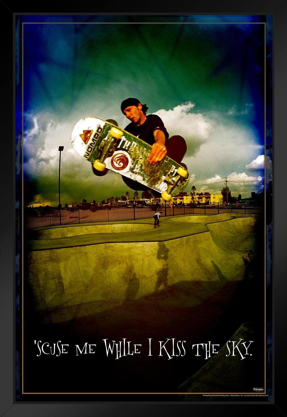 Poster Foundry Scuse Me While I Kiss The Sky Skater Humor Matted Framed Art Print Wall Decor 20x26 inch