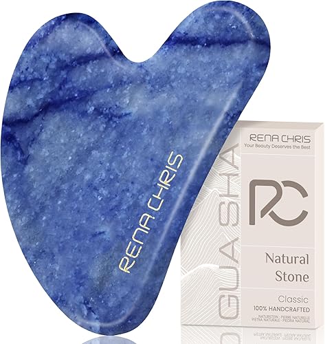 Miniatura 1 de Rena Chris Gua Sha Herramientas faciales herramienta de guasha de aventurina azul natural para terapia de acupuntura facial, masajeador facial para