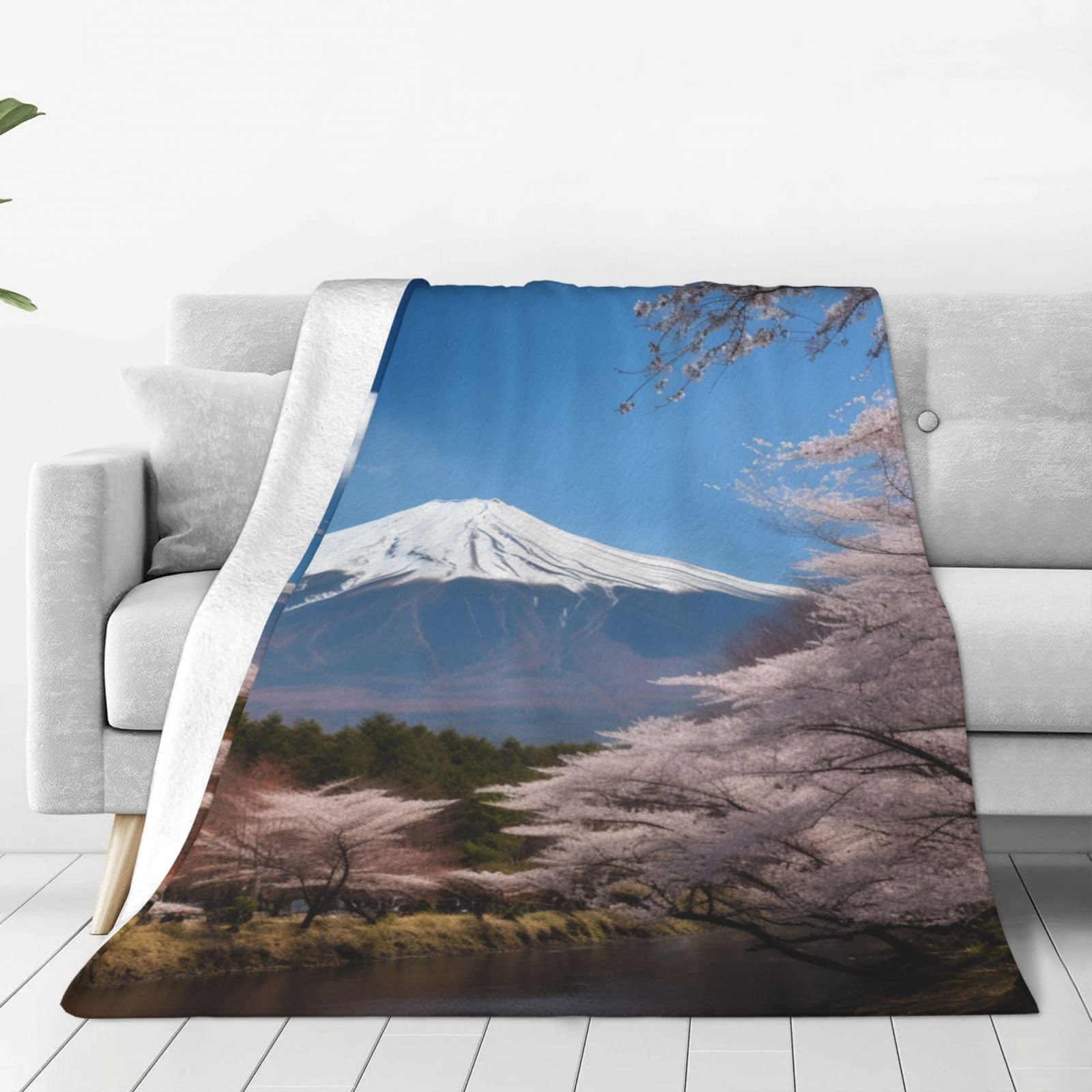 Couverture mont Fuji en flanelle douce 152x127 cm plaid polaire pour lit