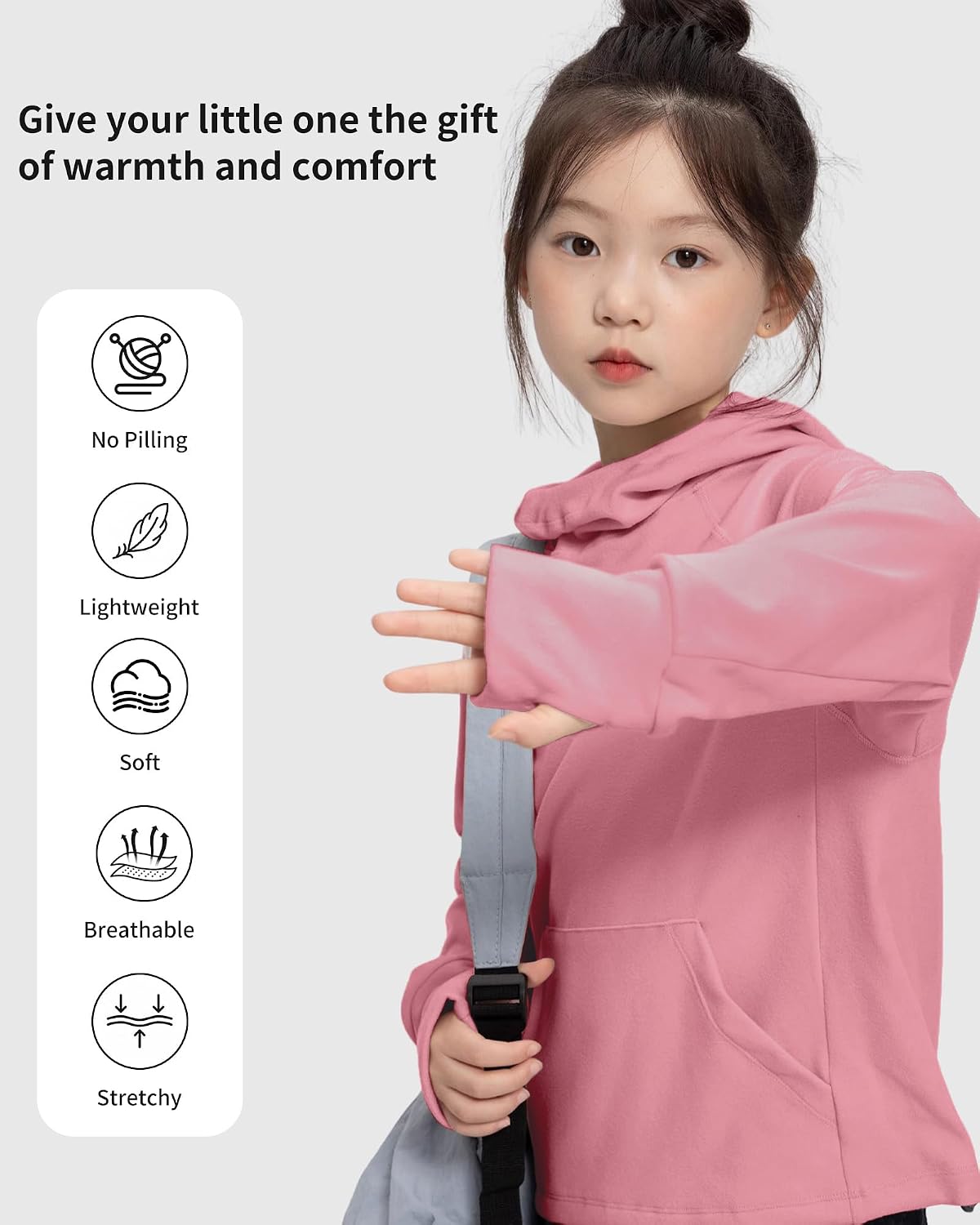 Rolanko Girls Hoodies Fleece Sweatshirts Long Sleeve Cozy lightweight Pullover Tops with Pocket Kids Warm Velvet Outwear