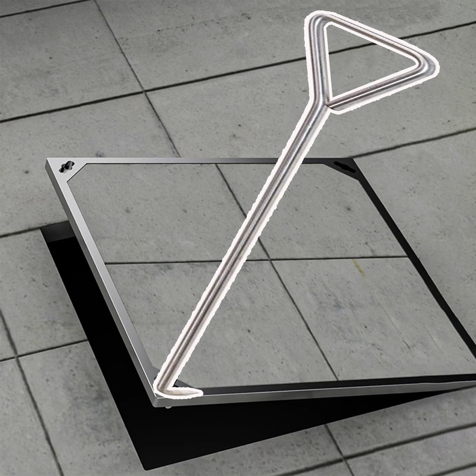 Manhole Hook Heavy Duty Manhole Cover Hook with Triangle Handle, Sharp Manhole Lid Extractor Pointed Head, Outdoor Storm Drains Risers Multipurpose Lifting(90cm (35 3/8