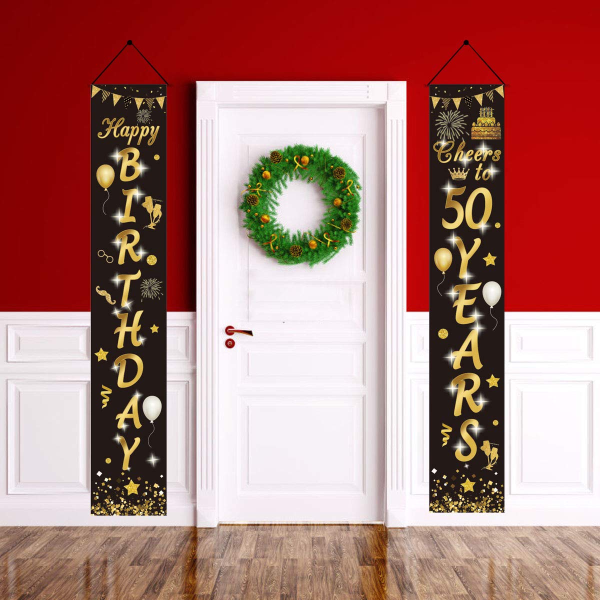 Dekoration Zum 50. Geburtstag – Schwarz/Gold Banner, 180x30 Cm, Für Drinnen & Draußen