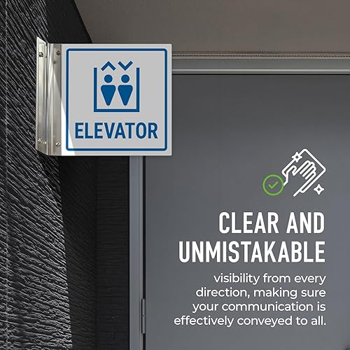 Miniatura 10 de Letrero de proyección de ascensor, doble cara, 6x6 pulgadas, ACM, con accesorio negro satinado, fabricado en Estados Unidos