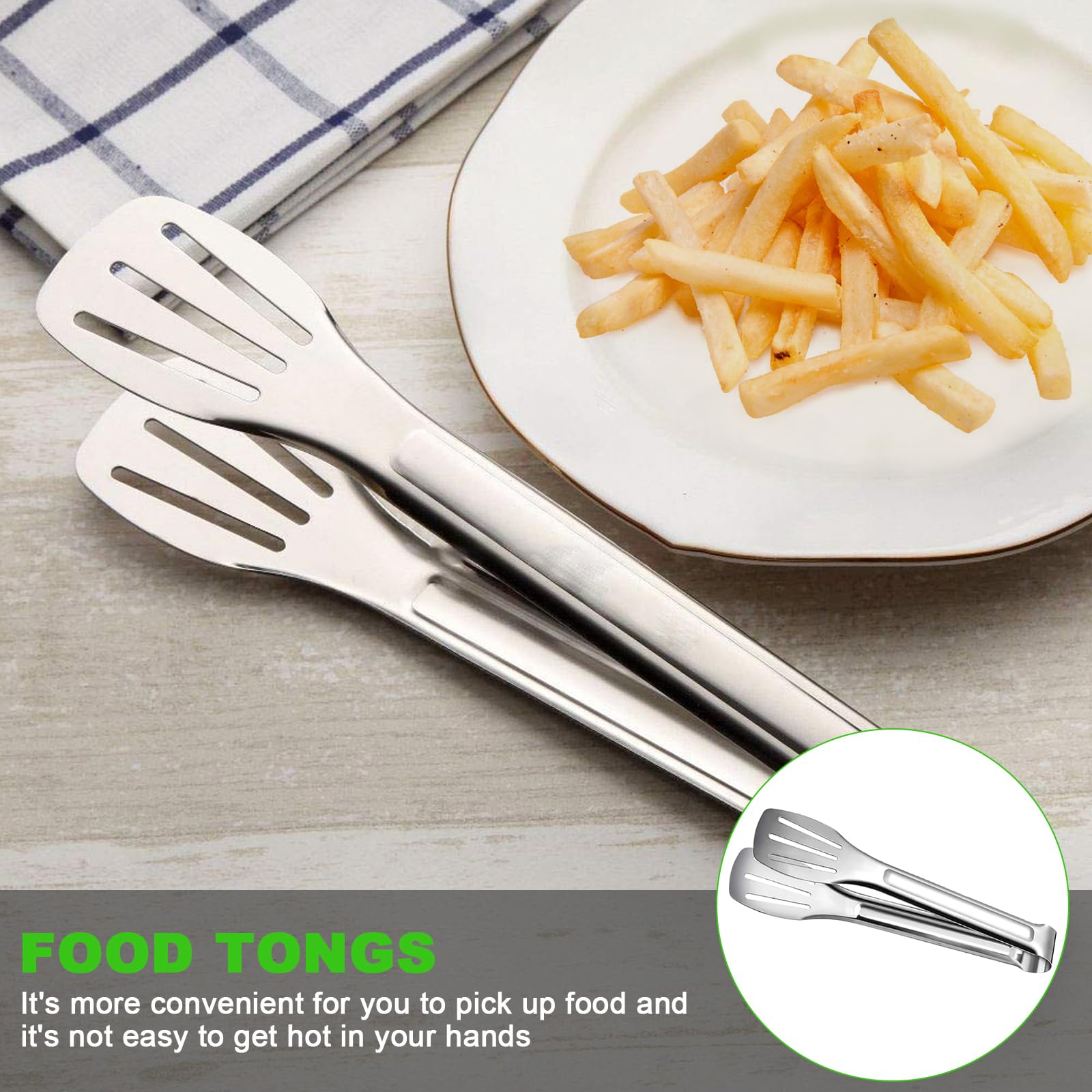 1 pala para patatas fritas, 22,5 x 21 cm, acero inoxidable, con 1 mango derecho, para el hogar, cocina, aperitivos, dulces, postres, con un mango y pinzas para el pan