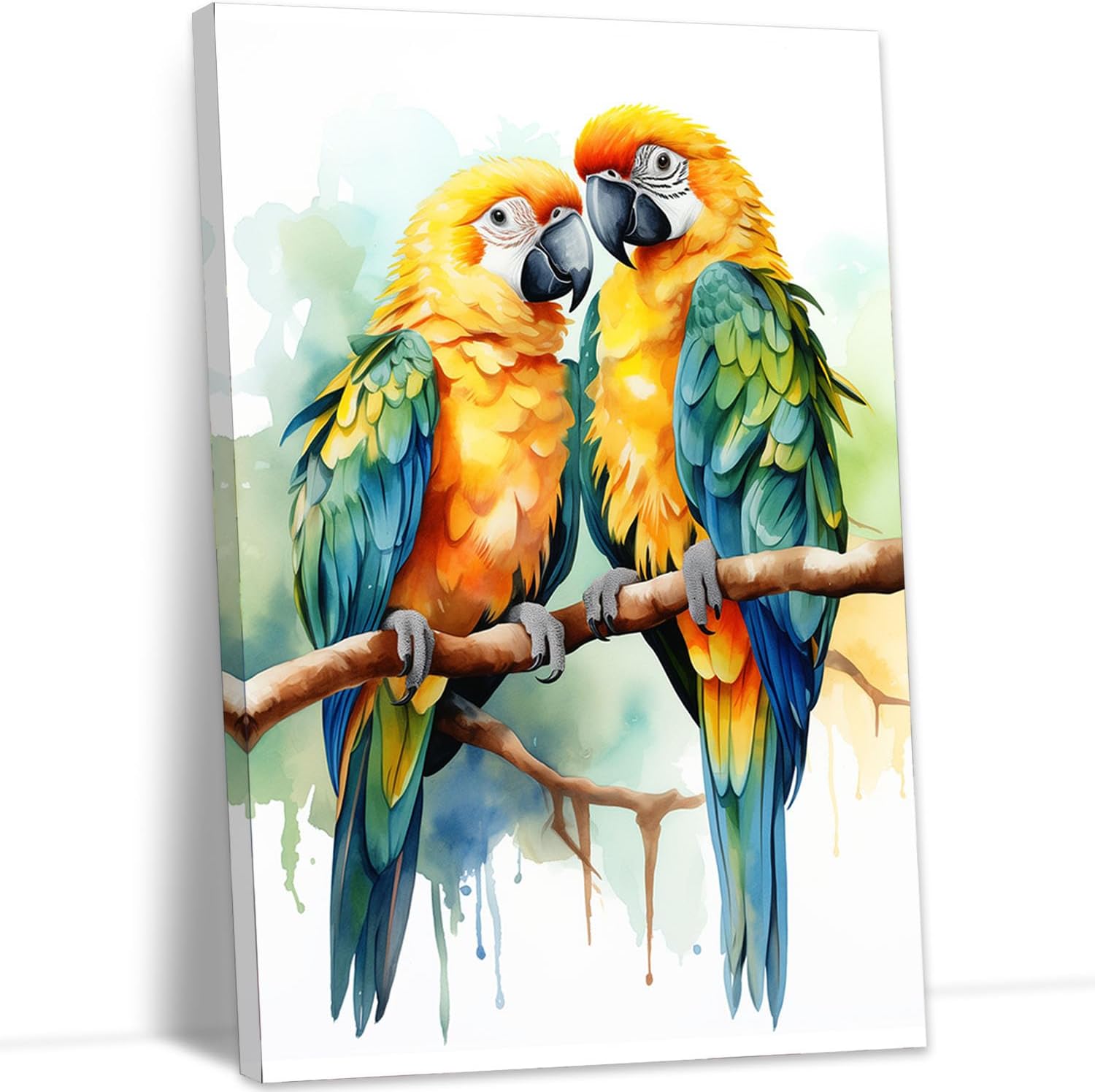 YMXZHUANSH Parrot Canvas Wall Art Tropical Bird Painting Macaw Poster Colorful Parrot Couple Pictures Animal Print for Bathroom Decor Frame(Red 12L x 18W)