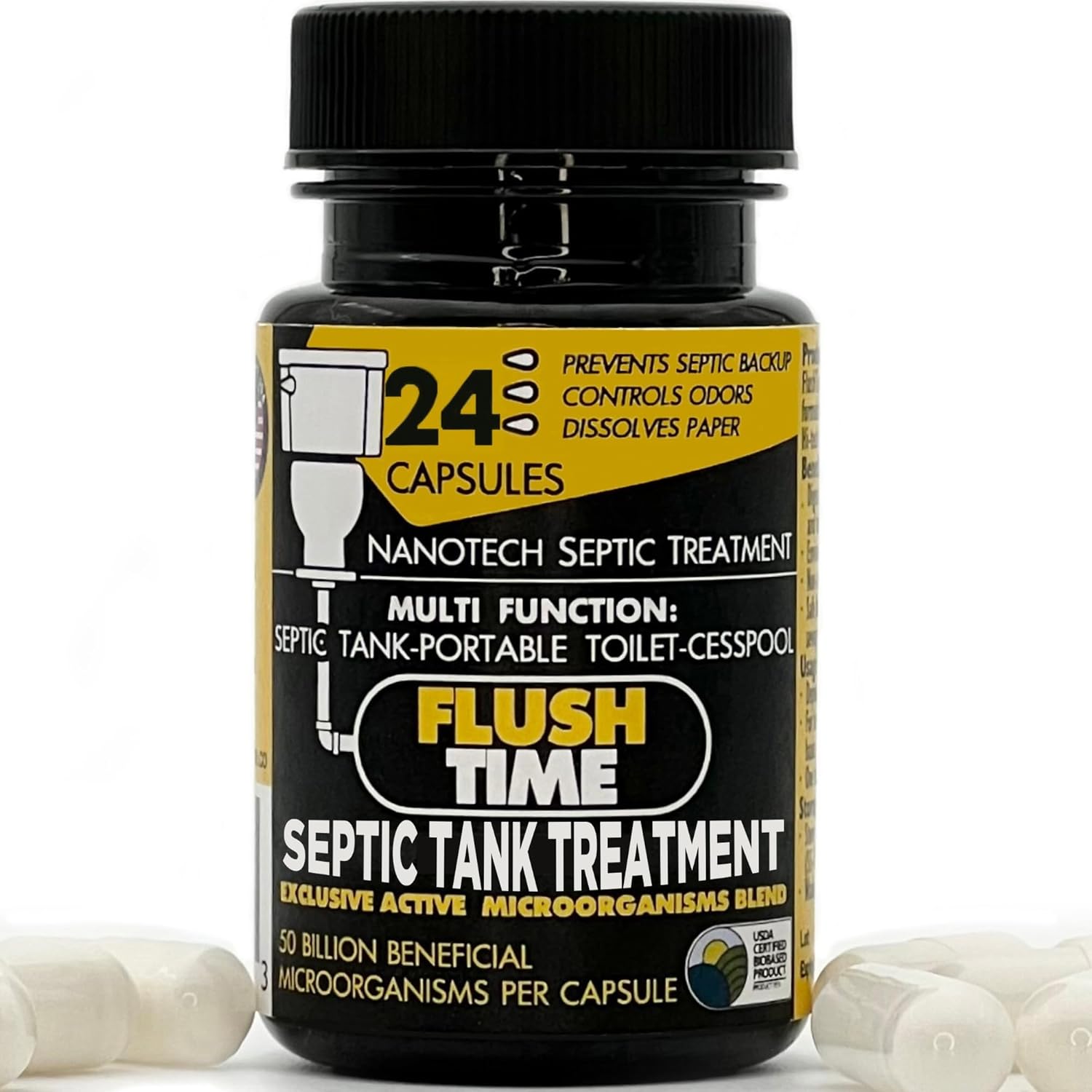 Flushable Septic Tank Treatment Capsules | 2 Year Supply – 24 Capsules | Eco-Friendly Nano-Tech Formula for Homes, RVs, Boats | Prevent Backups & Odors | Easy to Use | Made in USA