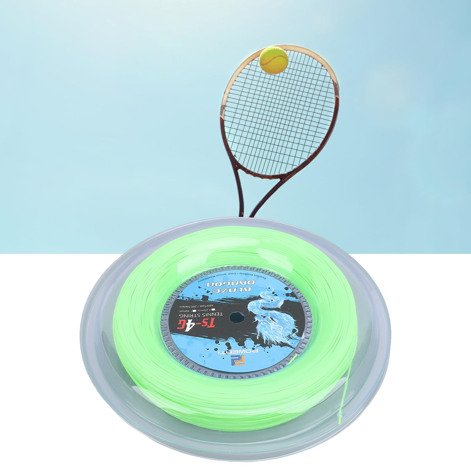 Yunir Carrete de Cuerda de Tenis, Cuerda de Raqueta de Tenis de Poliéster de 200 M con Diámetro de Cuerda de 1,3 Mm, Verde Fluorescente Vibrante, para Entrenamiento de Tenis