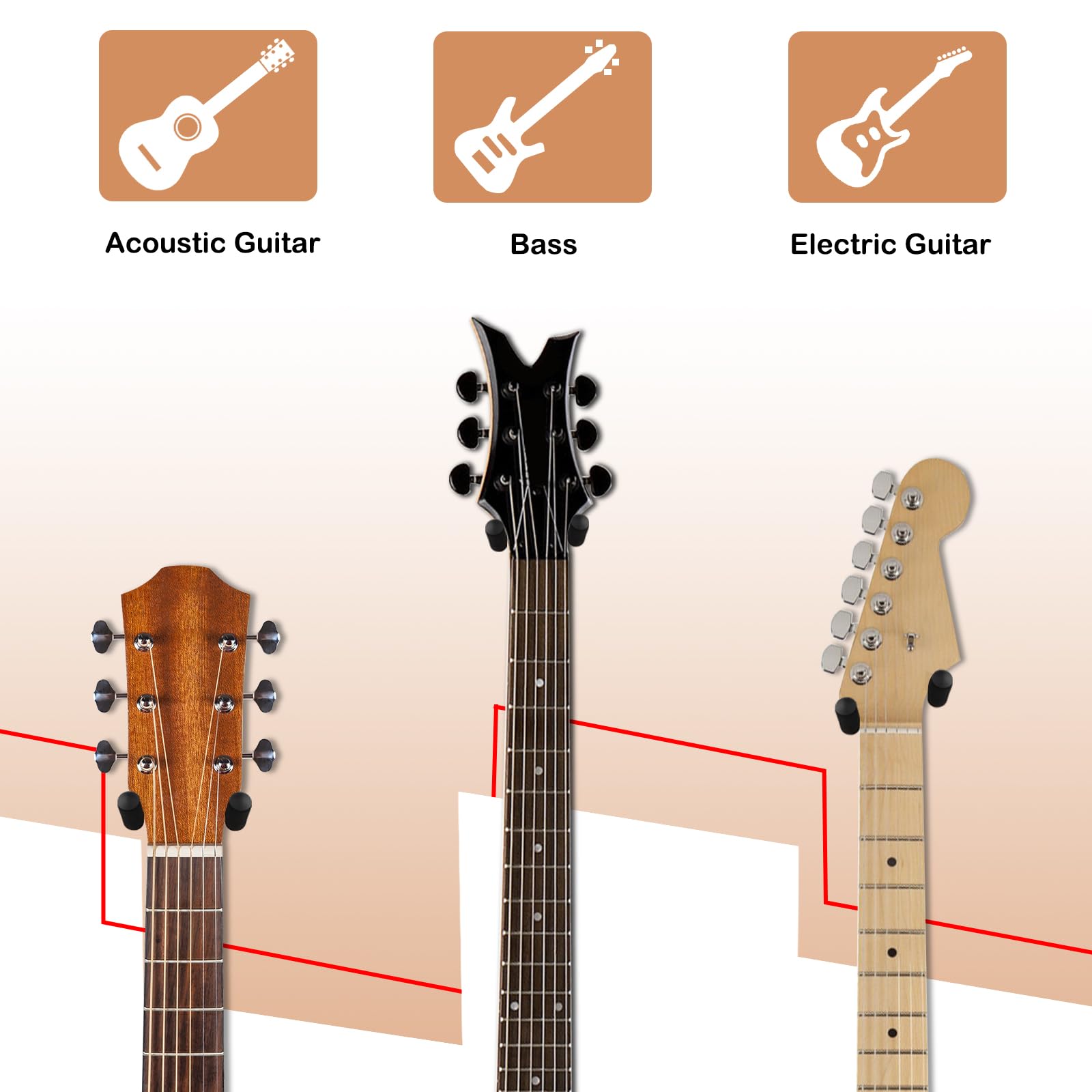 DOMMI Gitarren-Wandhalterung, 4 Stück, Gitarrenaufhänger mit drehbarem, weichem Gitarrenhalter für alle Gitarren, Hartholz U-förmiger Gitarren-Wandaufhänger für Akustik-, E-Gitarre, Bass, Blackwood