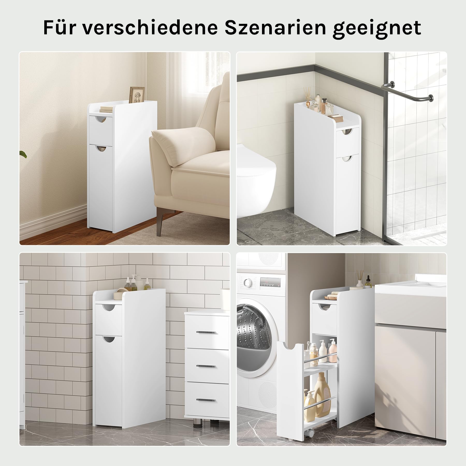 EUGAD Badezimmerschrank klein, Badschrank schmal, Nischenschrank Kleiner Schrank für Toilettenpapier, mit Schublade auf Rollen, Aufbewahrungsschrank stehend, Weiß