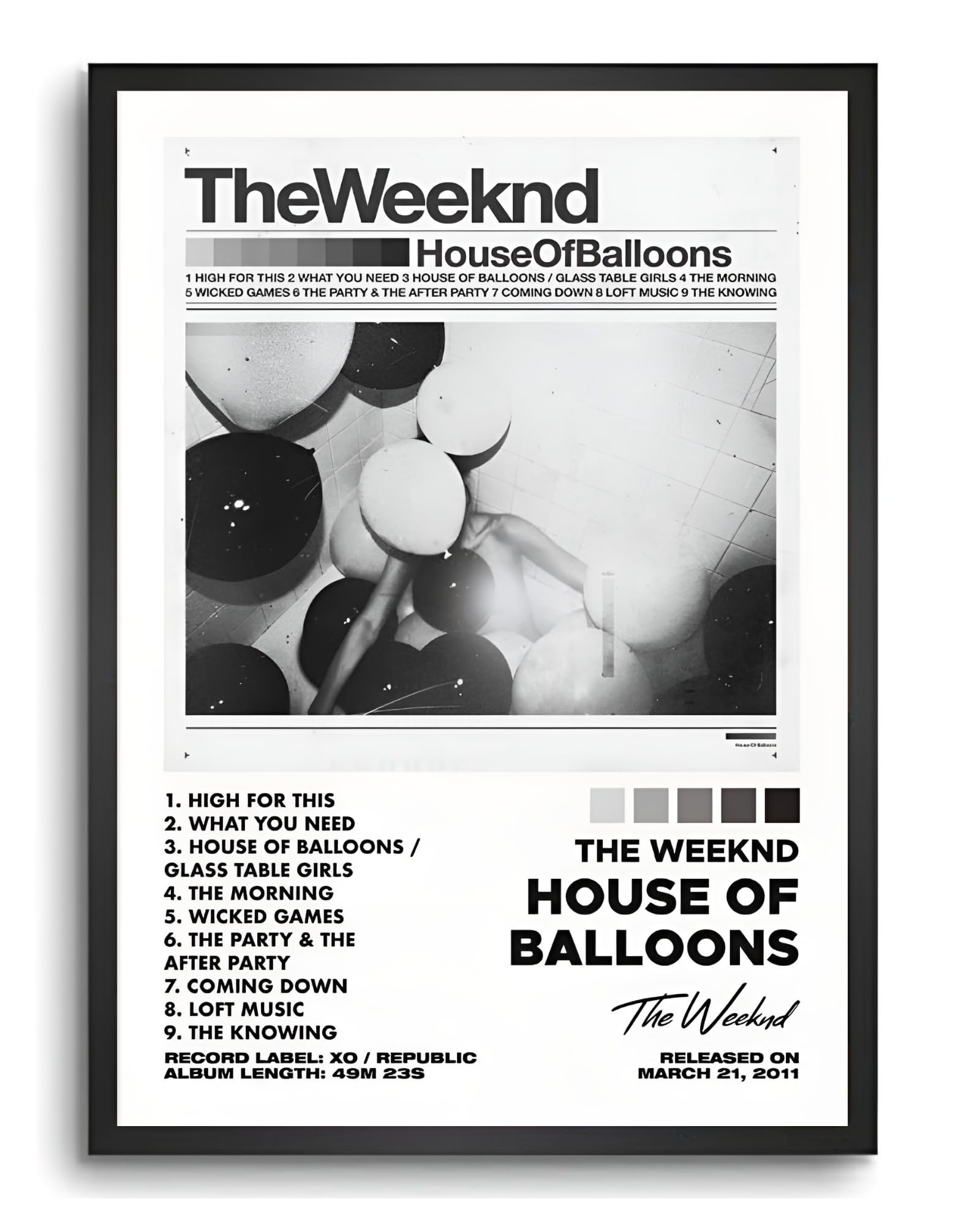 FRAMEZONE Weeknd - House Of Balloons Album Cover, Poster Wall Decoration Art Framed Poster, Matte & Glossy Laminated Poster with 0.5 Inch Black Wooden Frame (GLOSSY, 8X12 Inches)