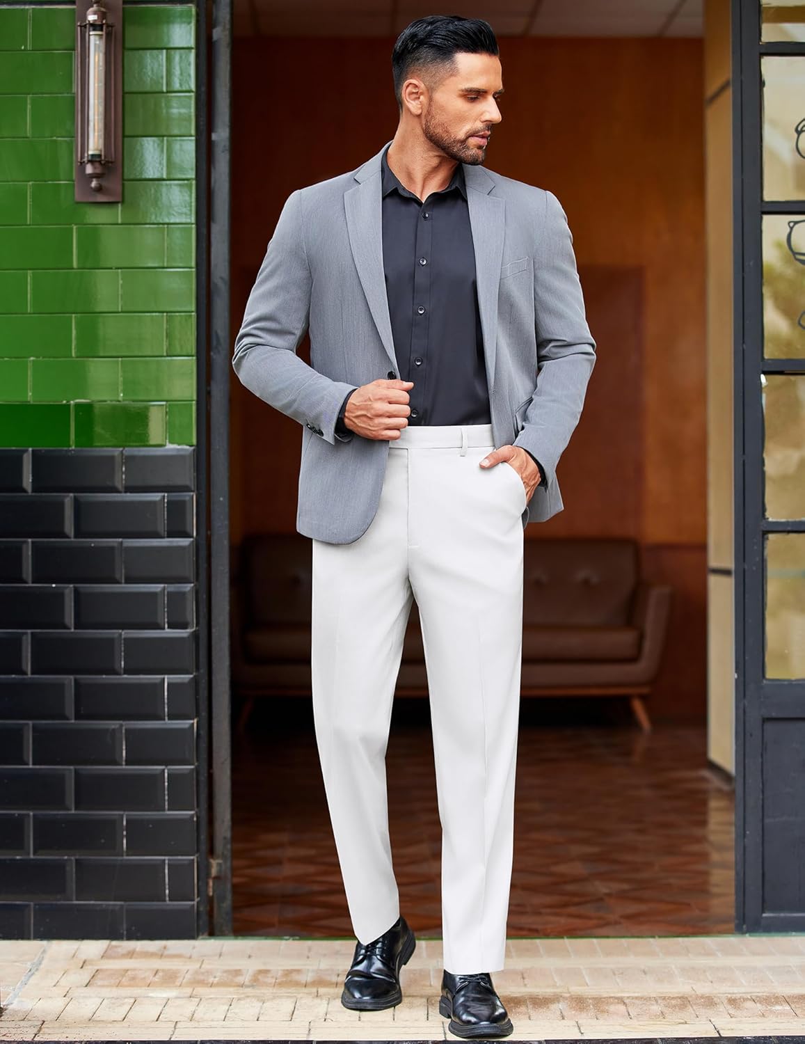 COOFANDY Mens Classic Casual Dress Pants Expandable Waist Suit Pant Slim Fit Flat Front Slacks - Image 5
