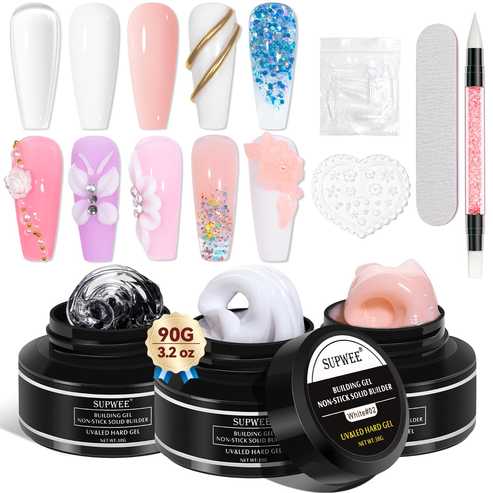 SUPWEE Solid Builder Gel for 3D Nail Art Gel Non-Sticky Hand 3D Sculpture Nail Gels Clear Hard Gels for Nails Extension Carving Modeling Nails Art